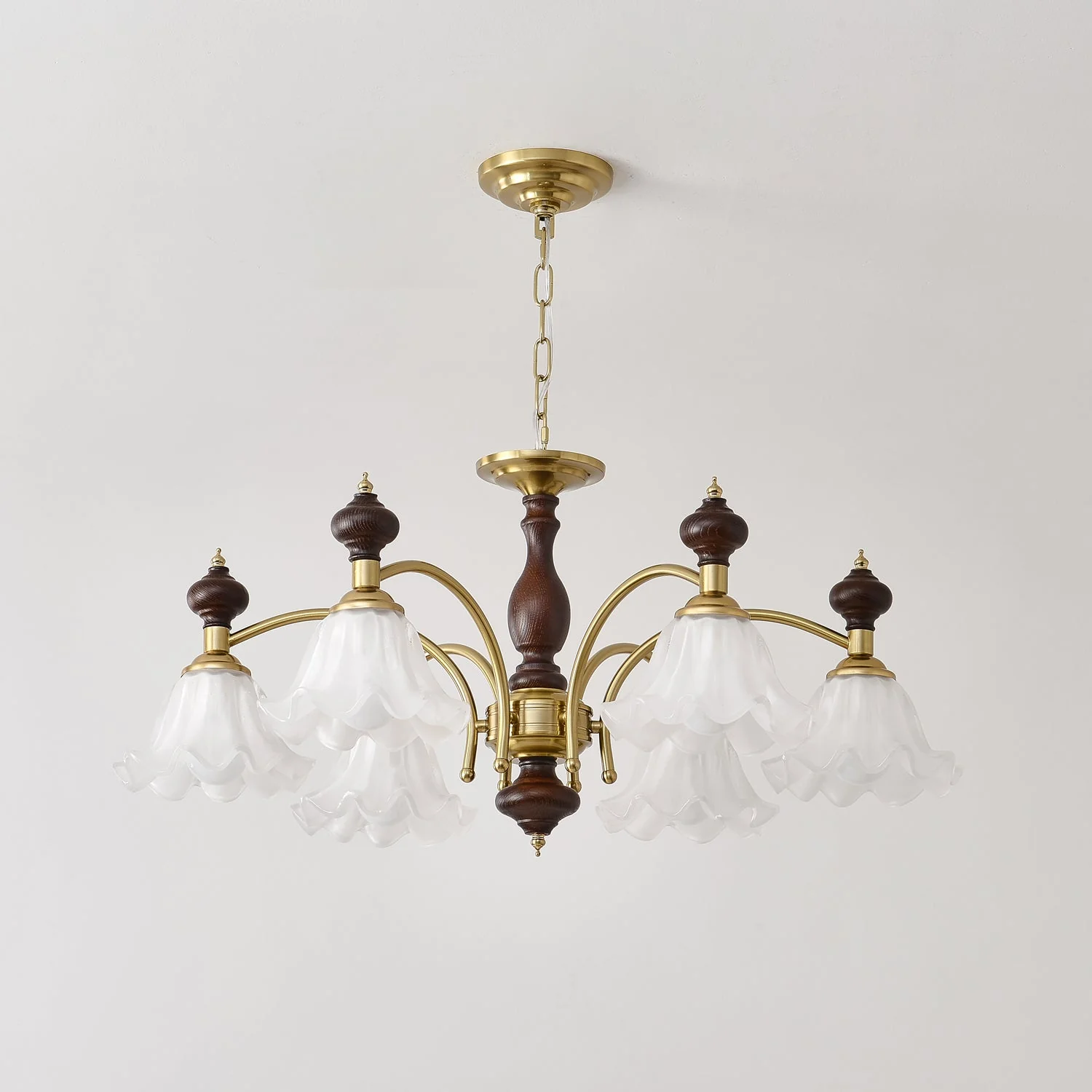 Lustra Chandelier Wood & Brass Blossom Flowers - Image 21