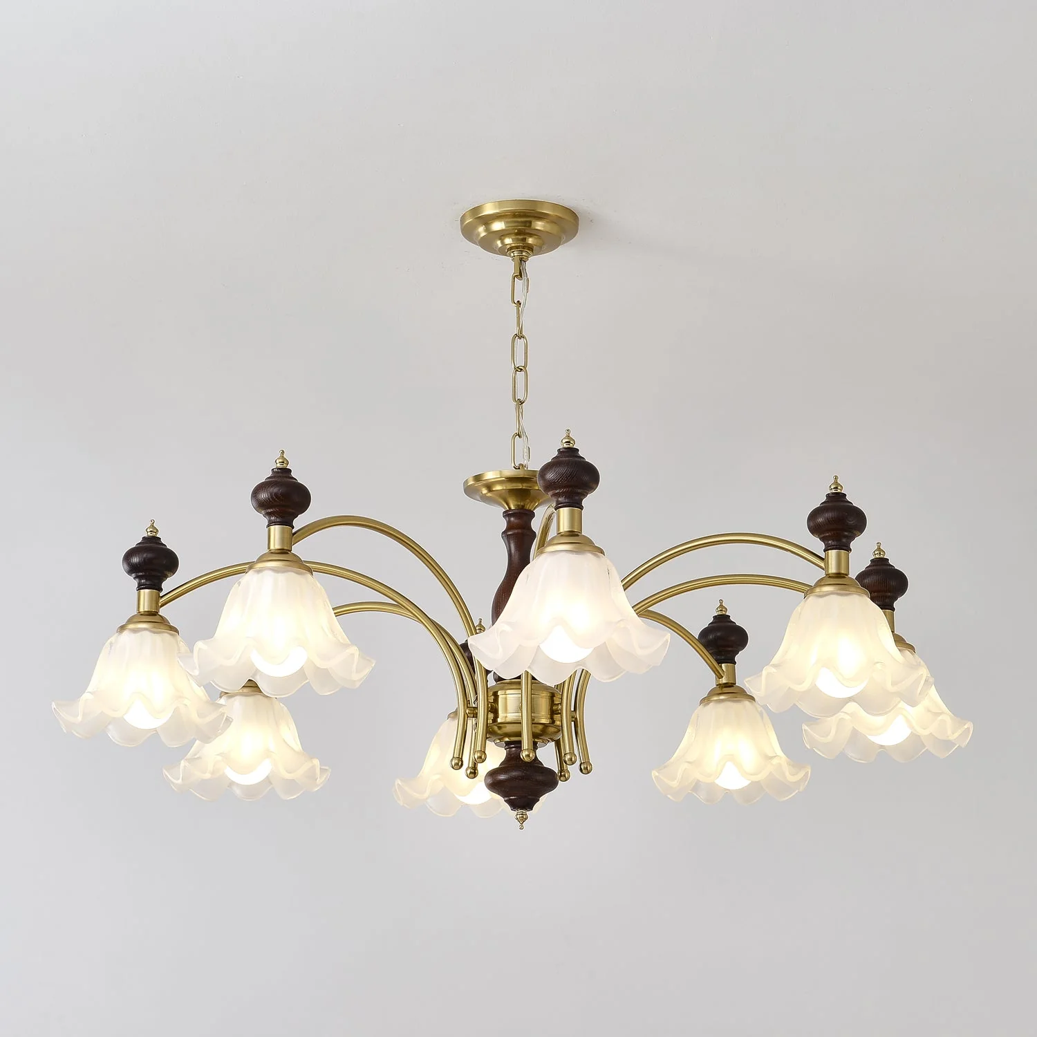 Lustra Chandelier Wood & Brass Blossom Flowers - Image 22