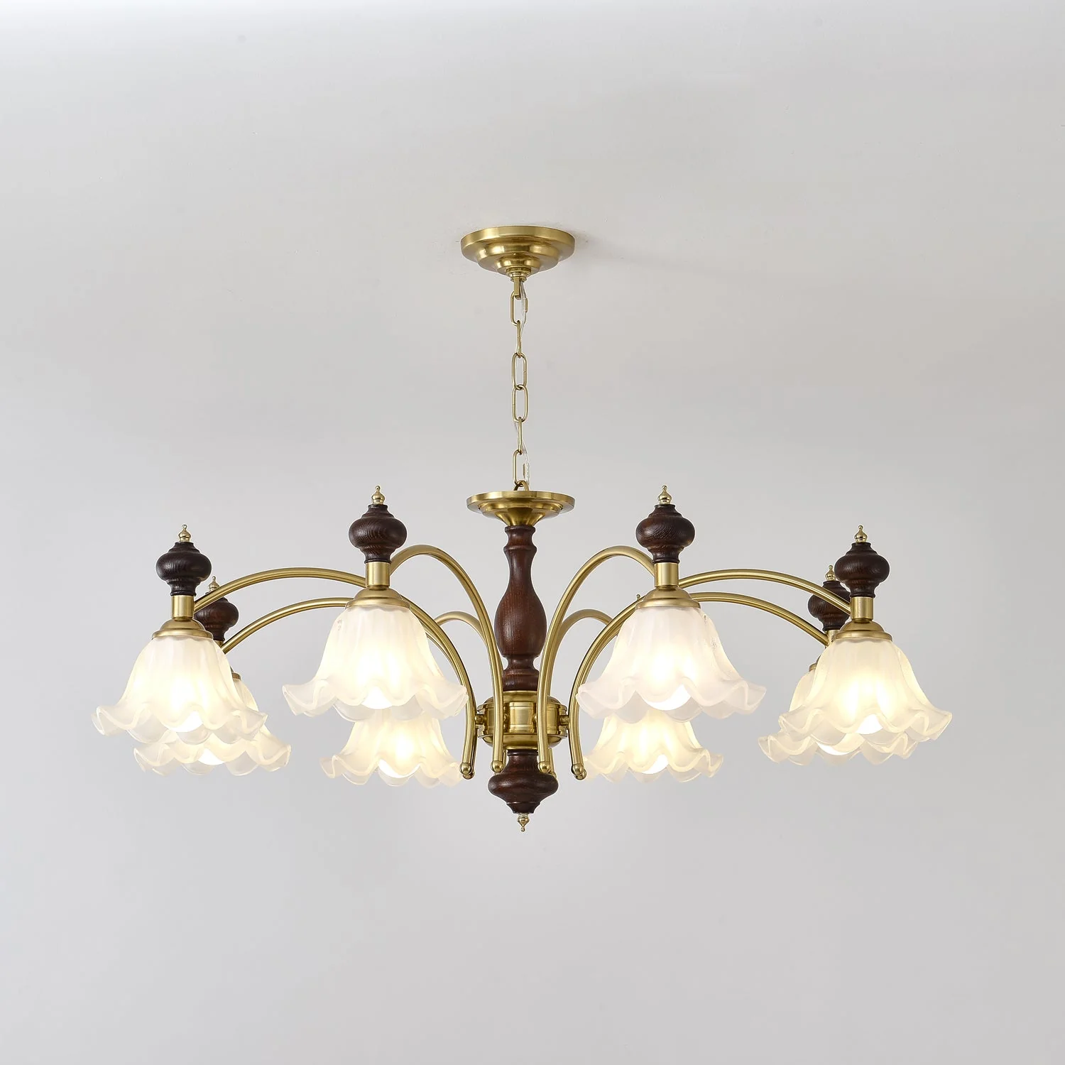 Lustra Chandelier Wood & Brass Blossom Flowers - Image 23