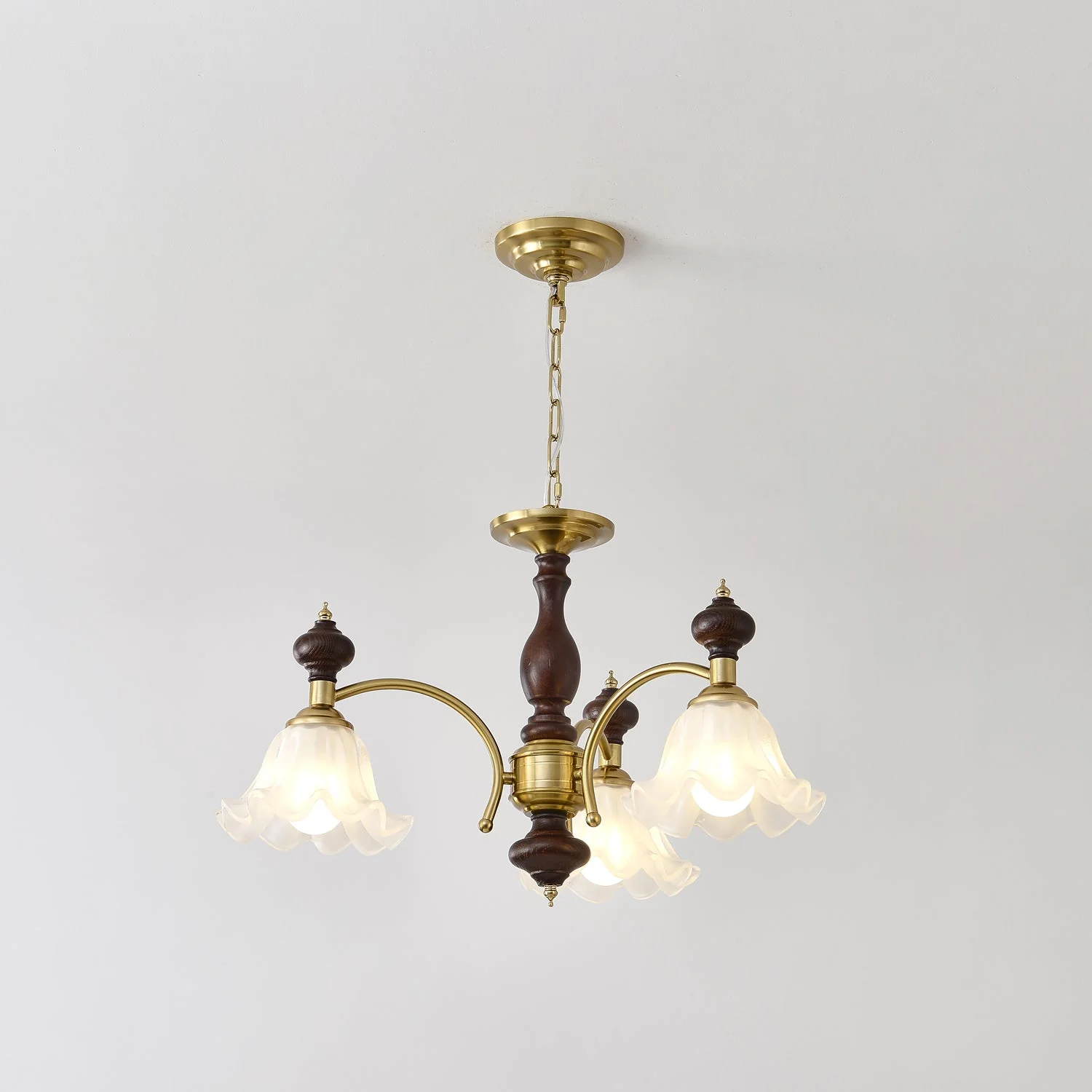 Lustra Chandelier Wood & Brass Blossom Flowers - Image 25