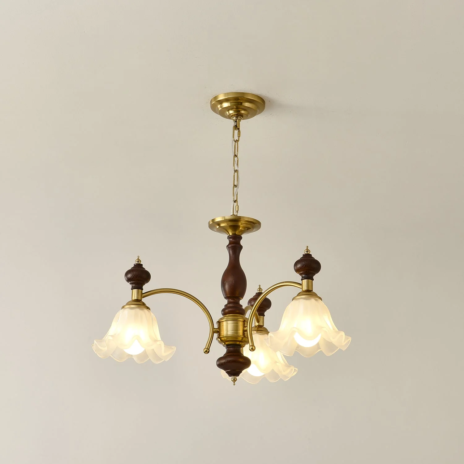 Lustra Chandelier Wood & Brass Blossom Flowers - Image 26