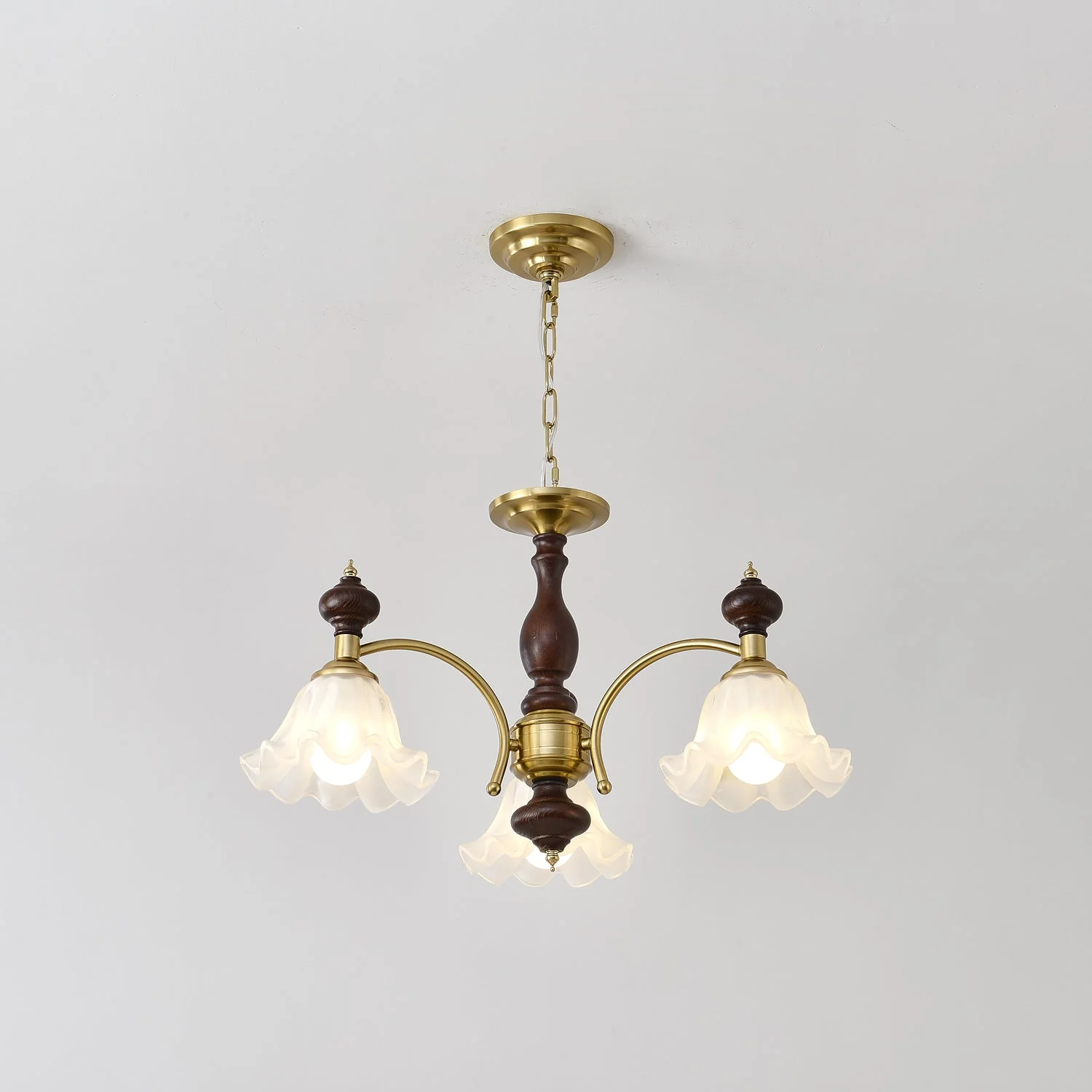 Lustra Chandelier Wood & Brass Blossom Flowers - Image 3
