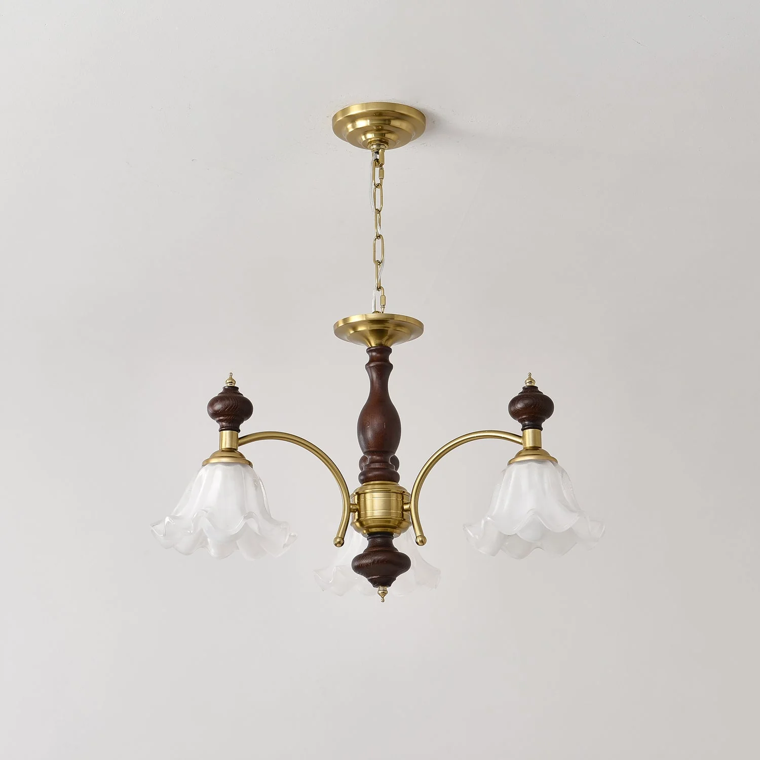 Lustra Chandelier Wood & Brass Blossom Flowers - Image 5