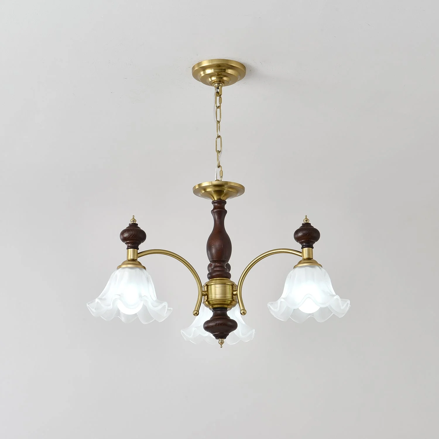 Lustra Chandelier Wood & Brass Blossom Flowers - Image 6