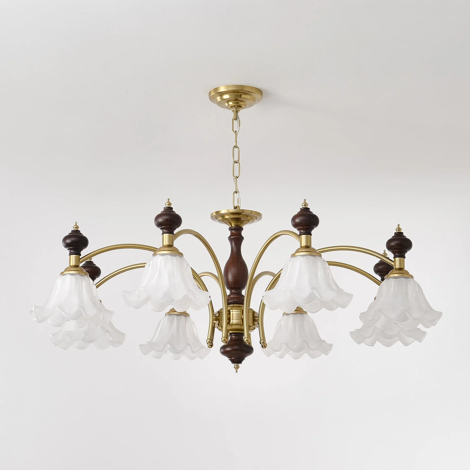 Lustra Chandelier Wood & Brass Blossom Flowers - Image 7