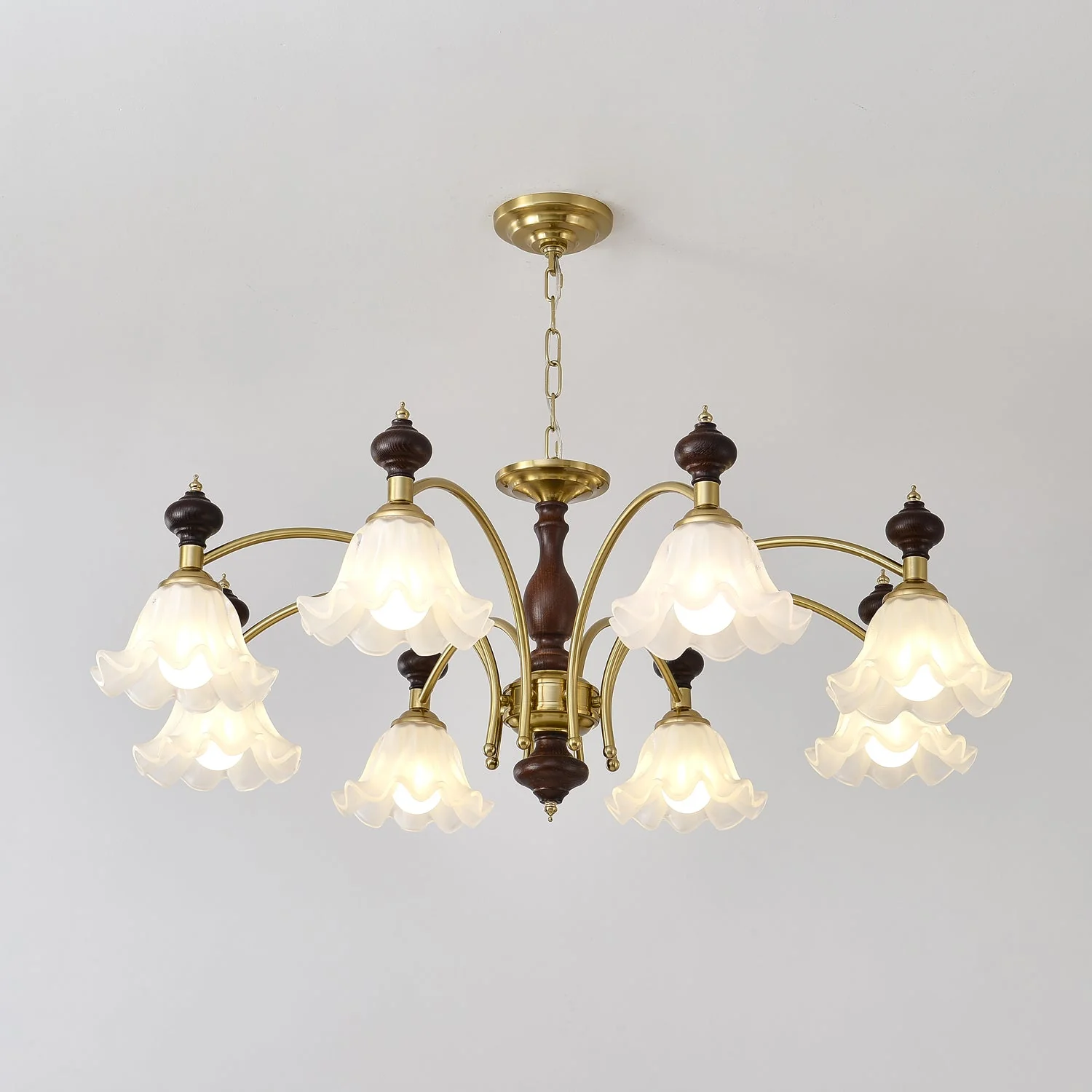Lustra Chandelier Wood & Brass Blossom Flowers - Image 8