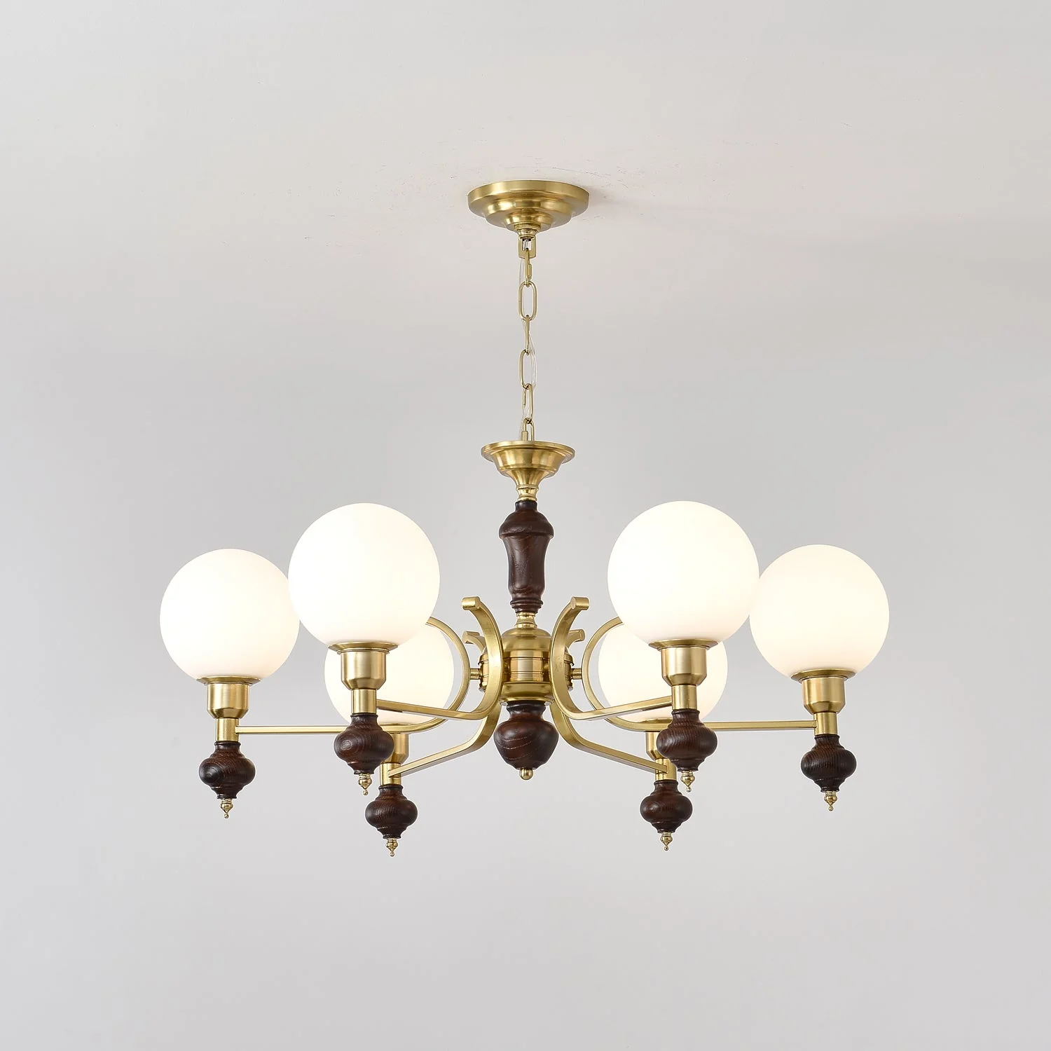Lustra Chandelier Wood & Brass Globe Orb - Image 11