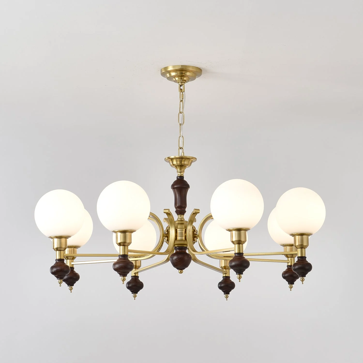Lustra Chandelier Wood & Brass Globe Orb - Image 19