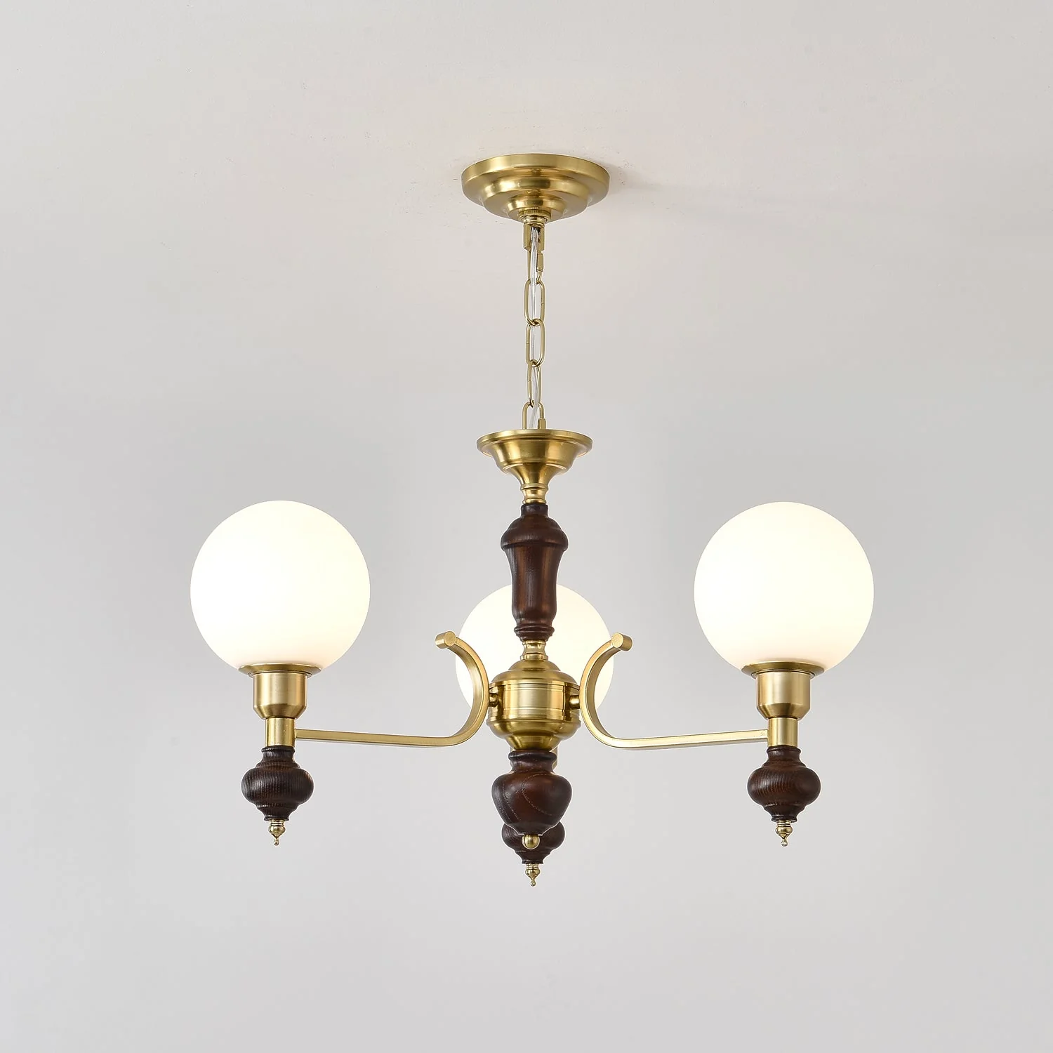 Lustra Chandelier Wood & Brass Globe Orb - Image 8