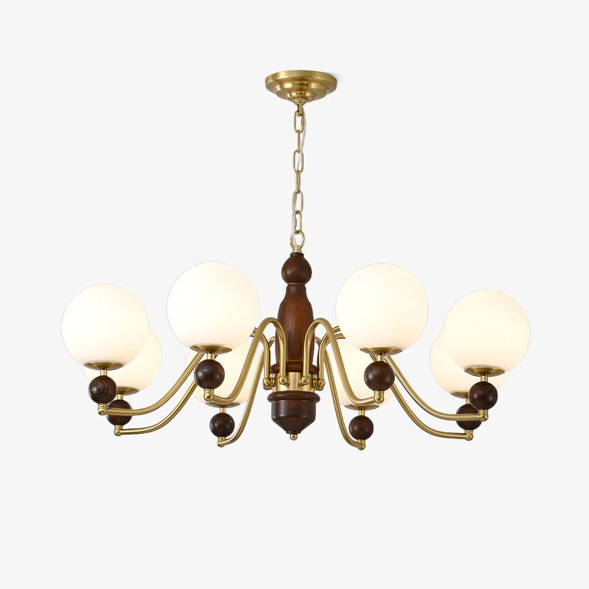Lustra Chandelier Wood & Brass Globe