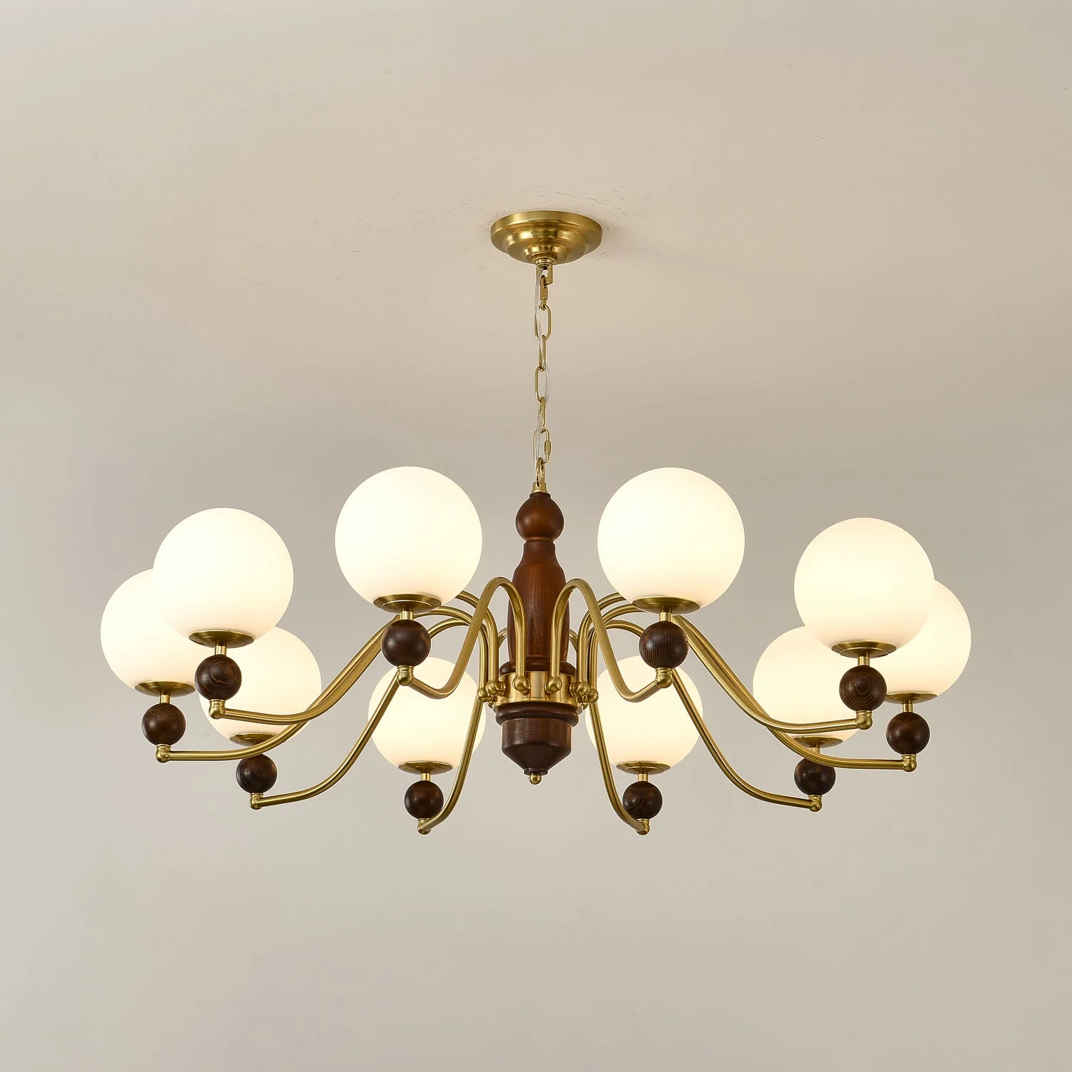 Lustra Chandelier Wood & Brass Globe - Image 10