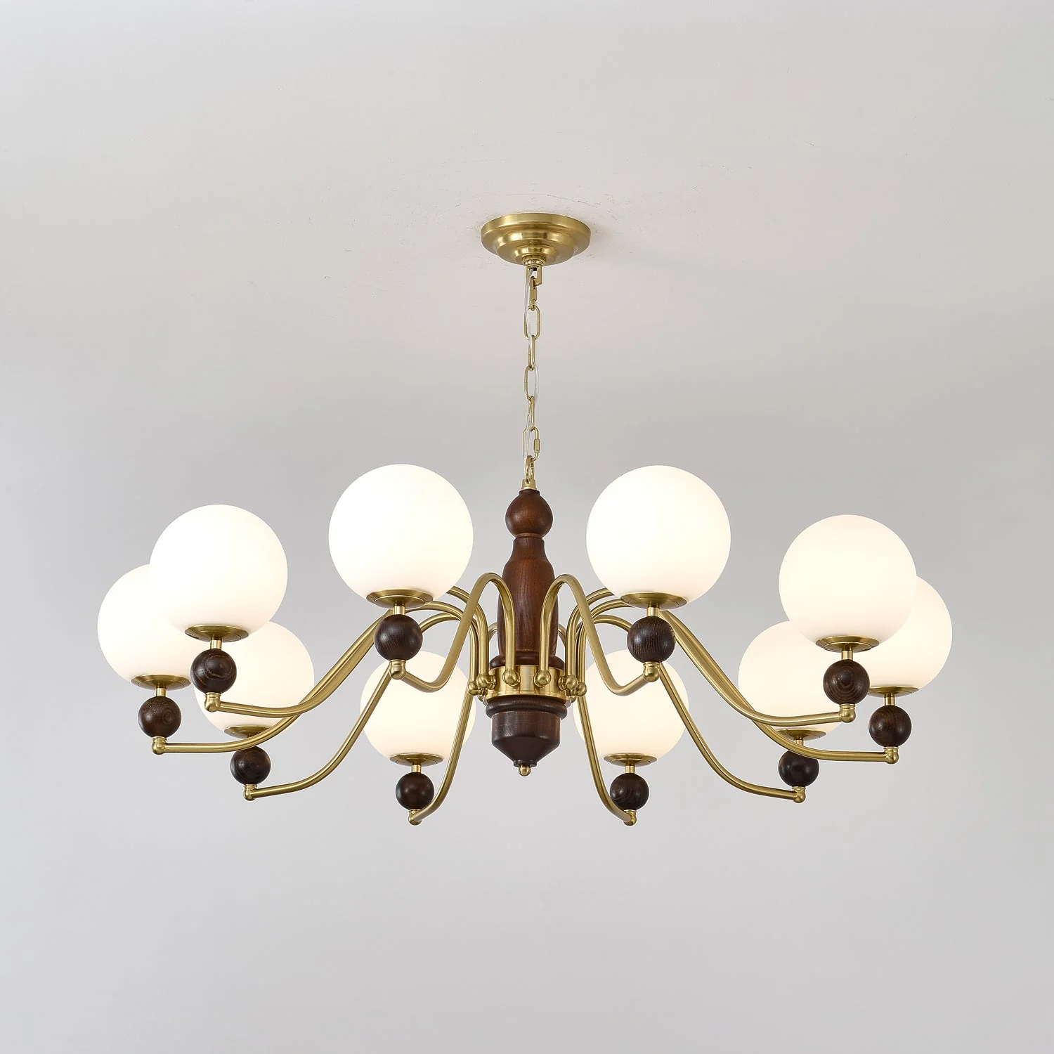 Lustra Chandelier Wood & Brass Globe - Image 11