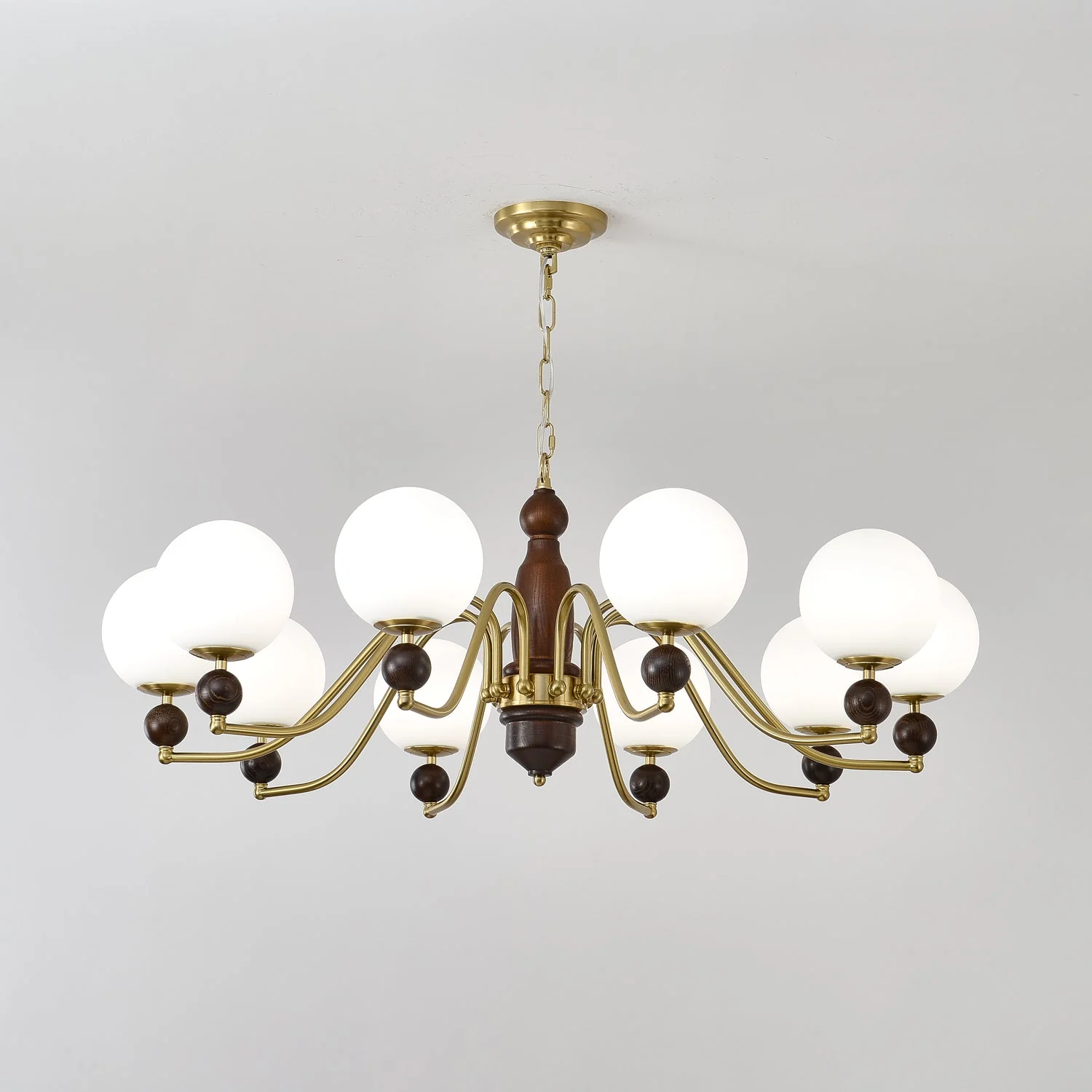 Lustra Chandelier Wood & Brass Globe - Image 12
