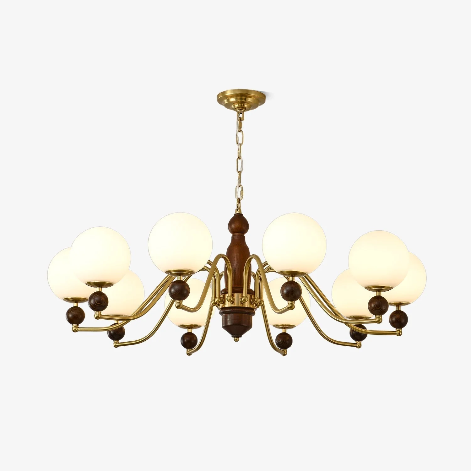 Lustra Chandelier Wood & Brass Globe - Image 14