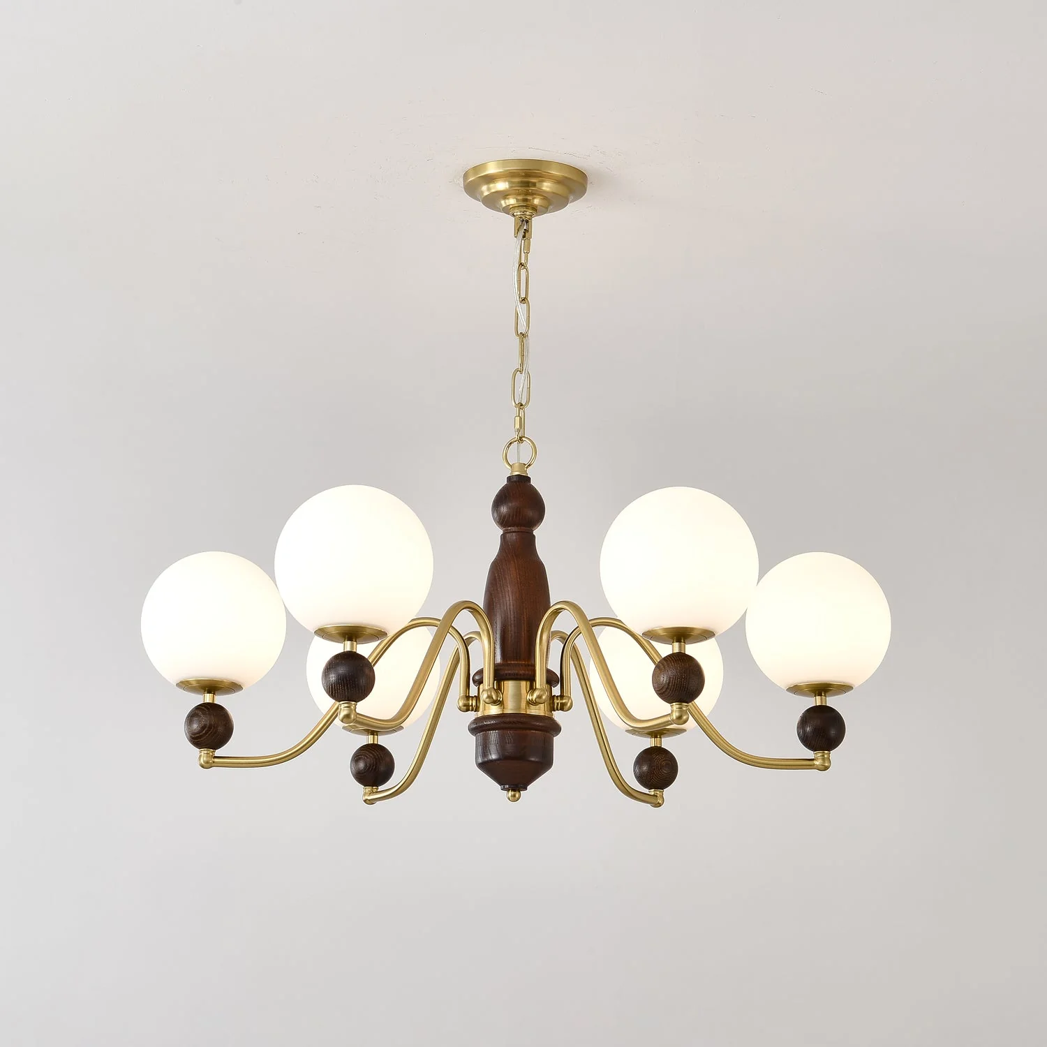 Lustra Chandelier Wood & Brass Globe - Image 15