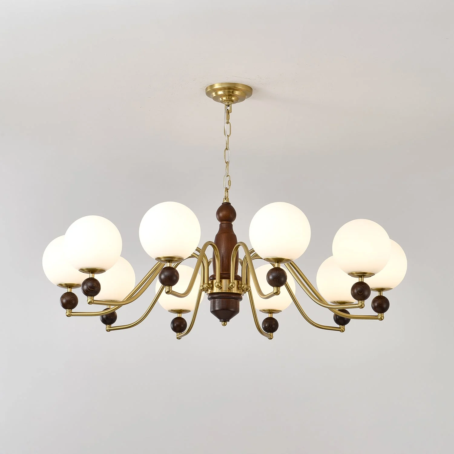 Lustra Chandelier Wood & Brass Globe - Image 18