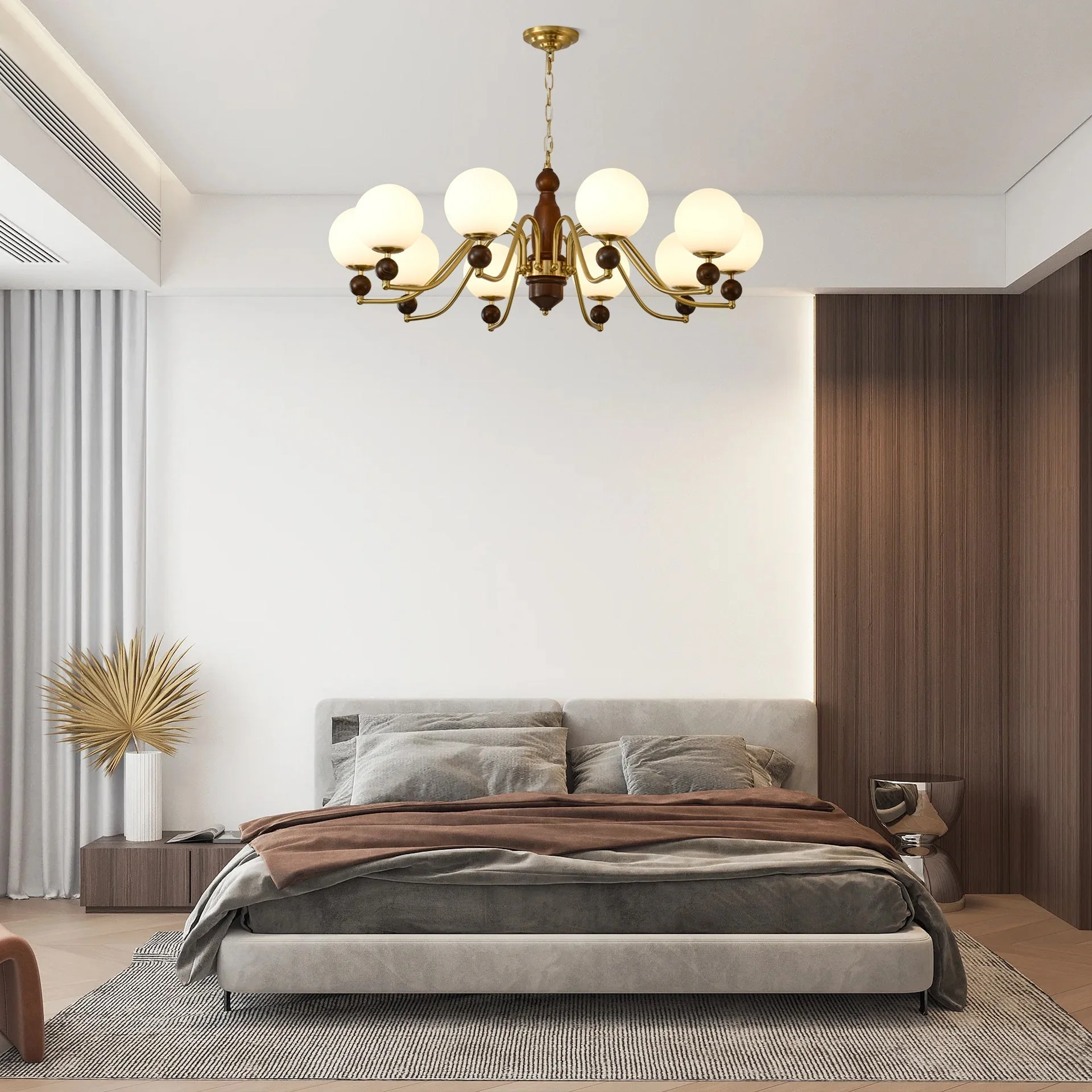 Lustra Chandelier Wood & Brass Globe - Image 19