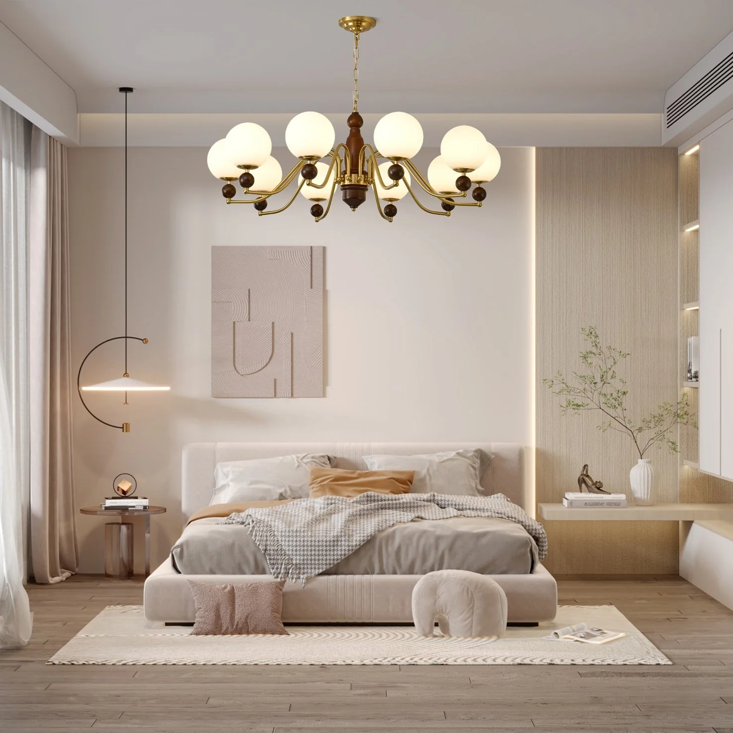 Lustra Chandelier Wood & Brass Globe - Image 20