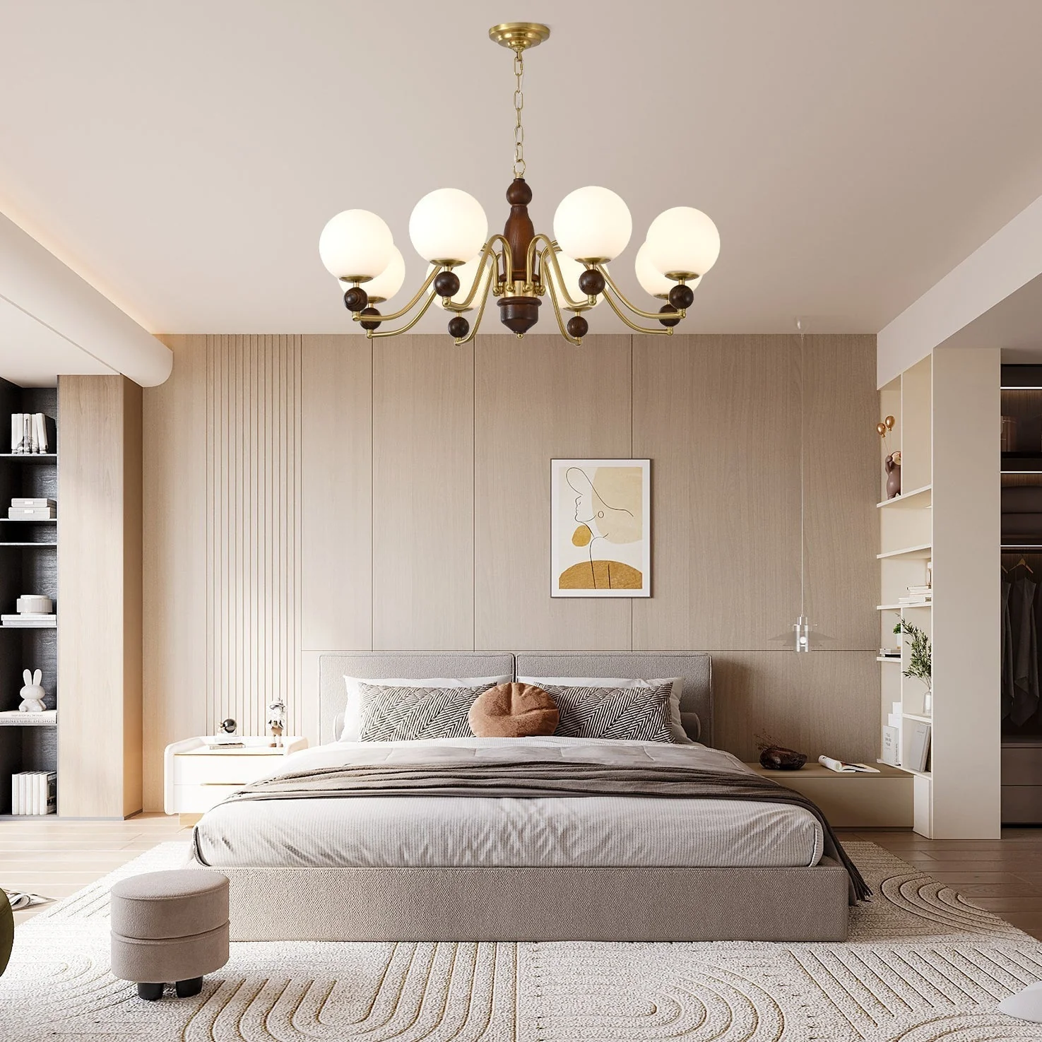 Lustra Chandelier Wood & Brass Globe - Image 22