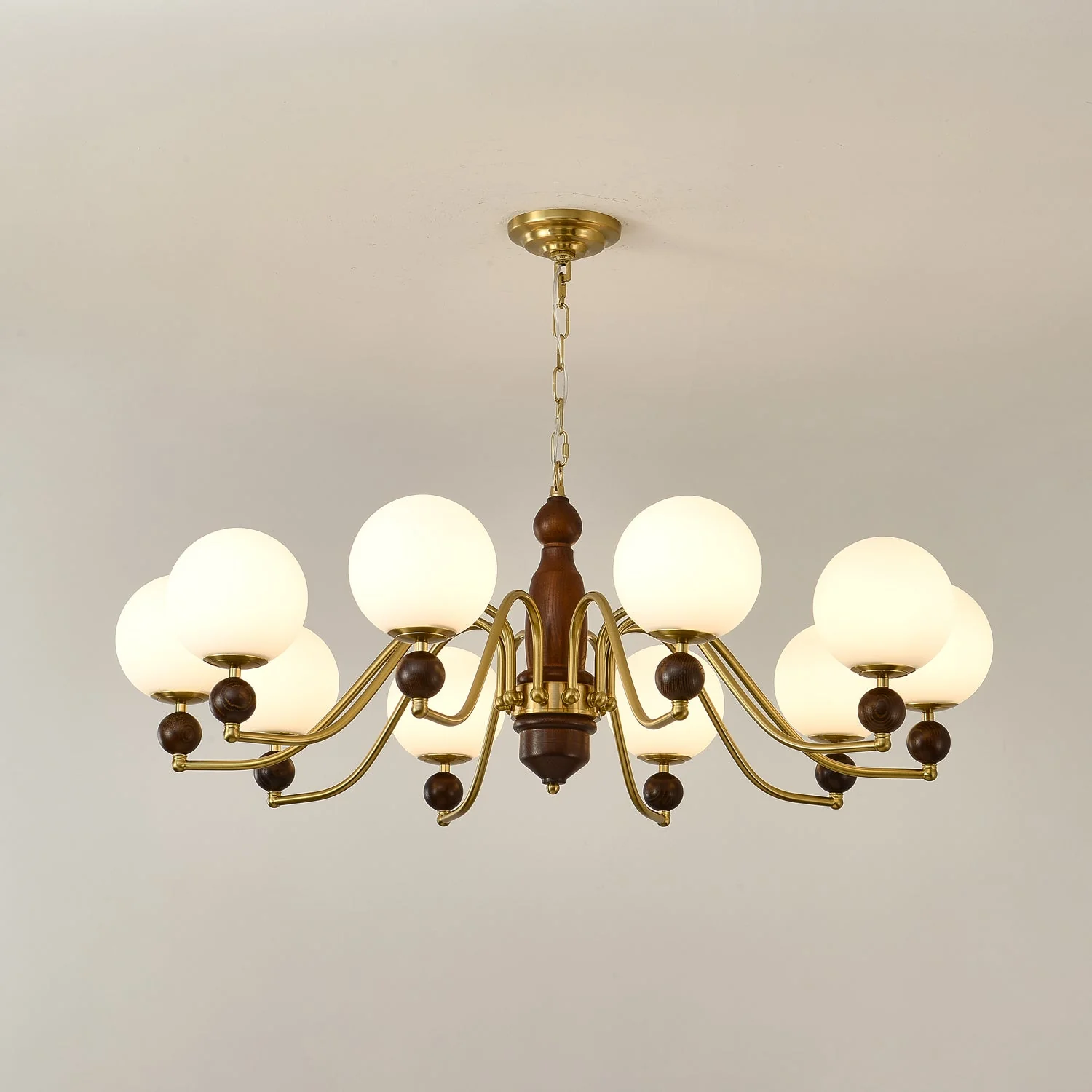 Lustra Chandelier Wood & Brass Globe - Image 23