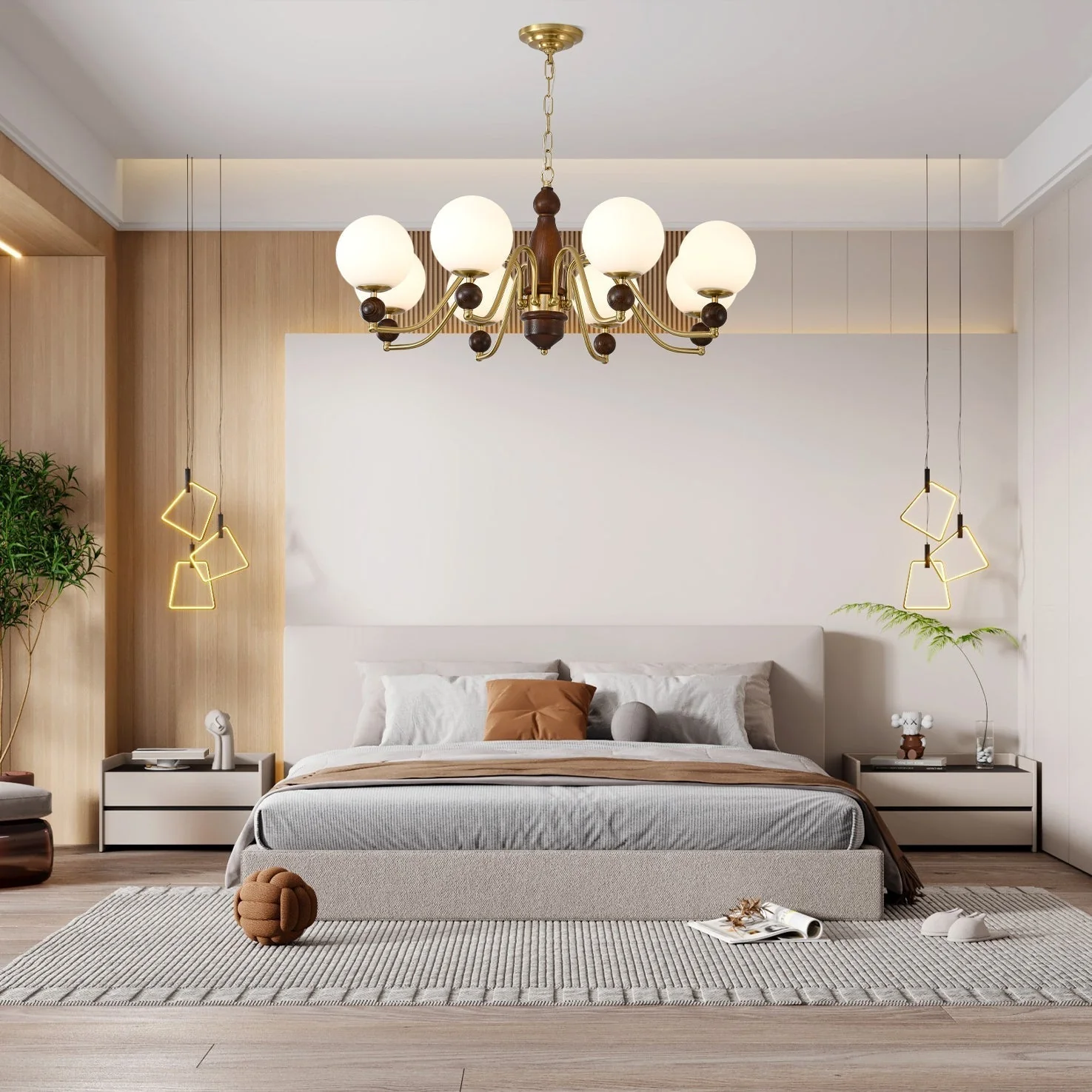 Lustra Chandelier Wood & Brass Globe - Image 24