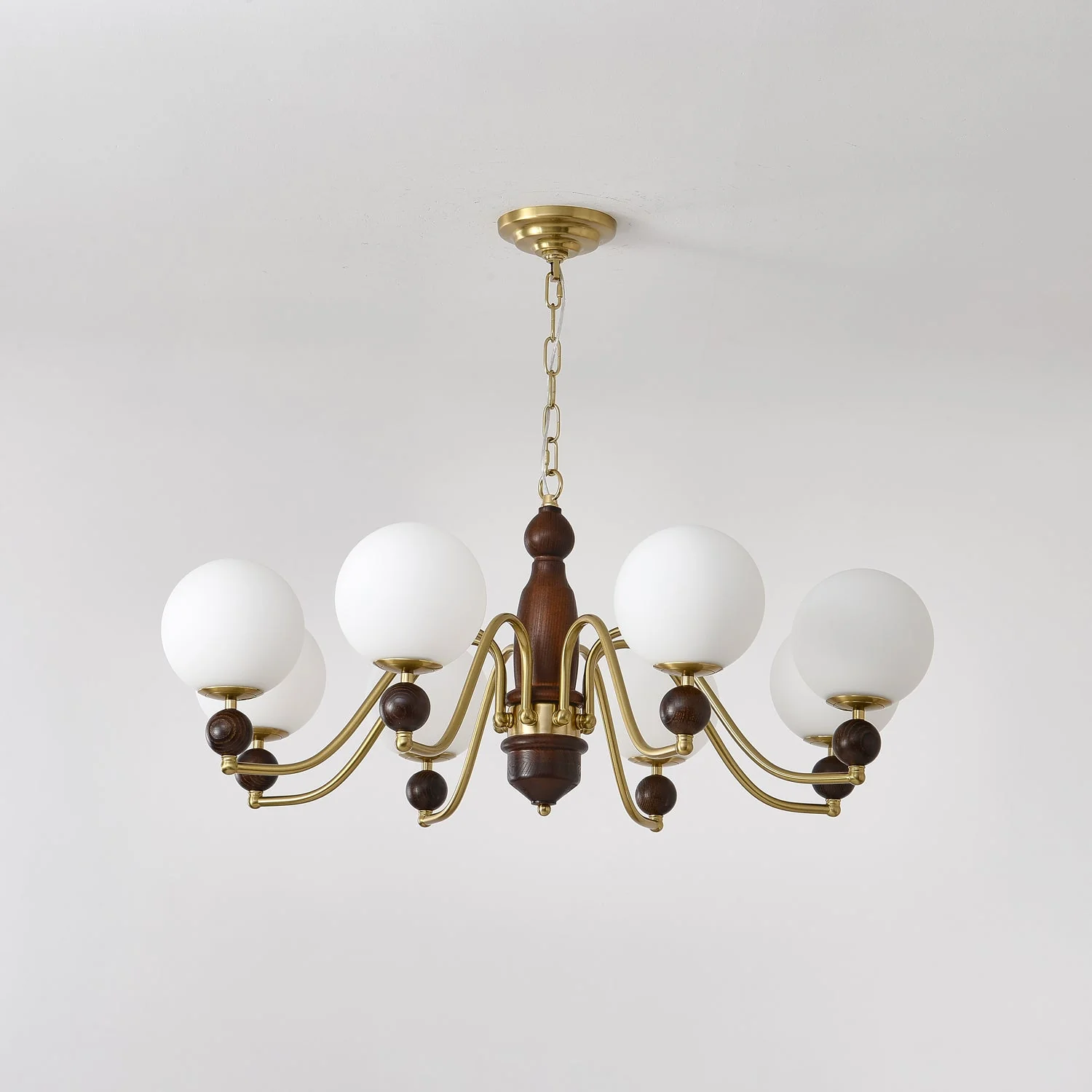 Lustra Chandelier Wood & Brass Globe - Image 26
