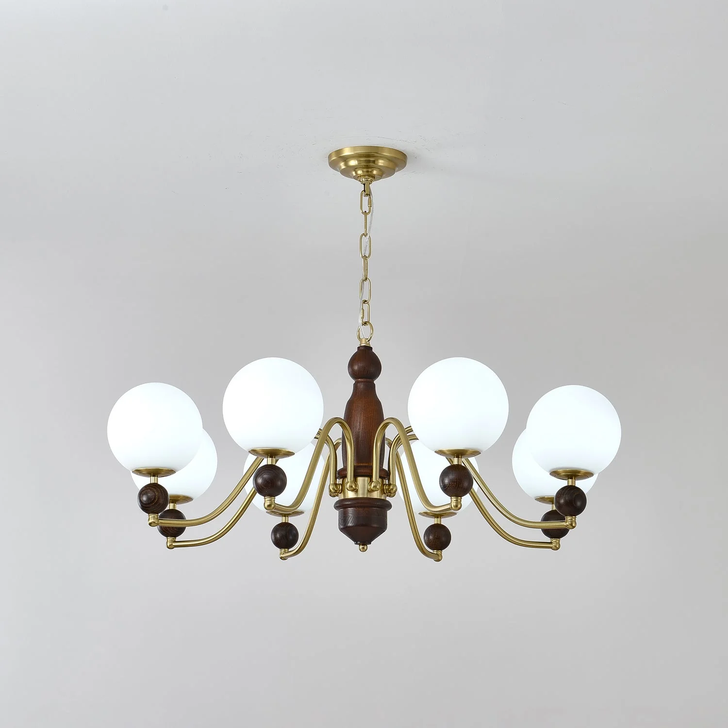 Lustra Chandelier Wood & Brass Globe - Image 27