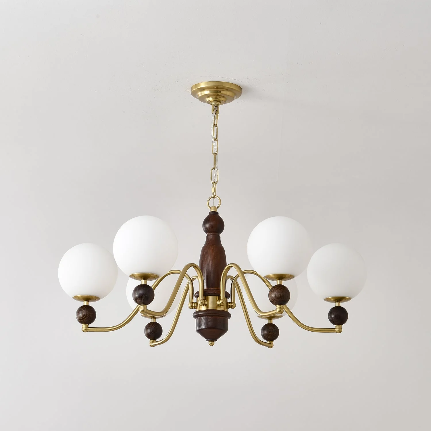 Lustra Chandelier Wood & Brass Globe - Image 28