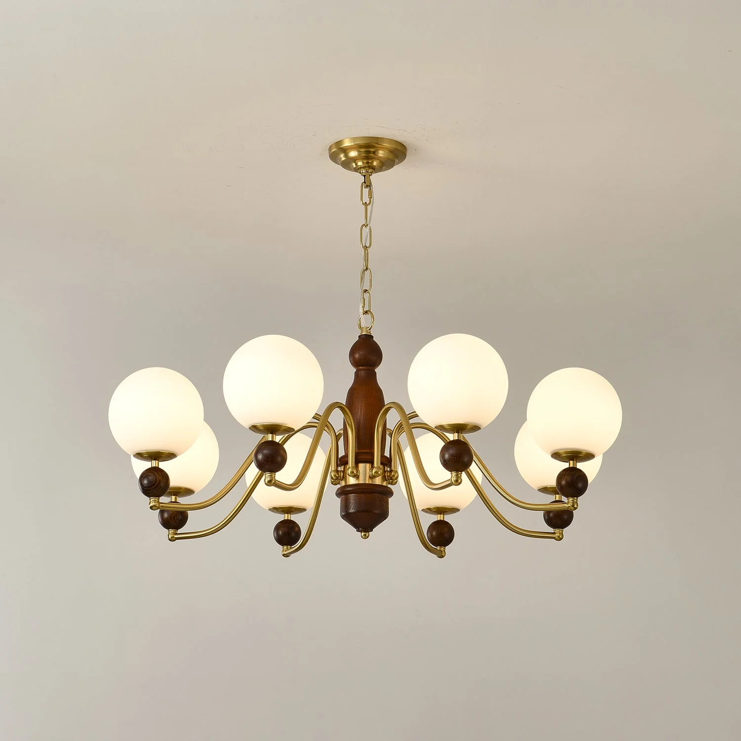 Lustra Chandelier Wood & Brass Globe - Image 29
