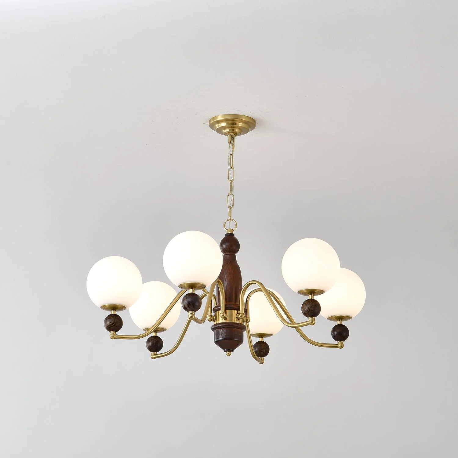 Lustra Chandelier Wood & Brass Globe - Image 3