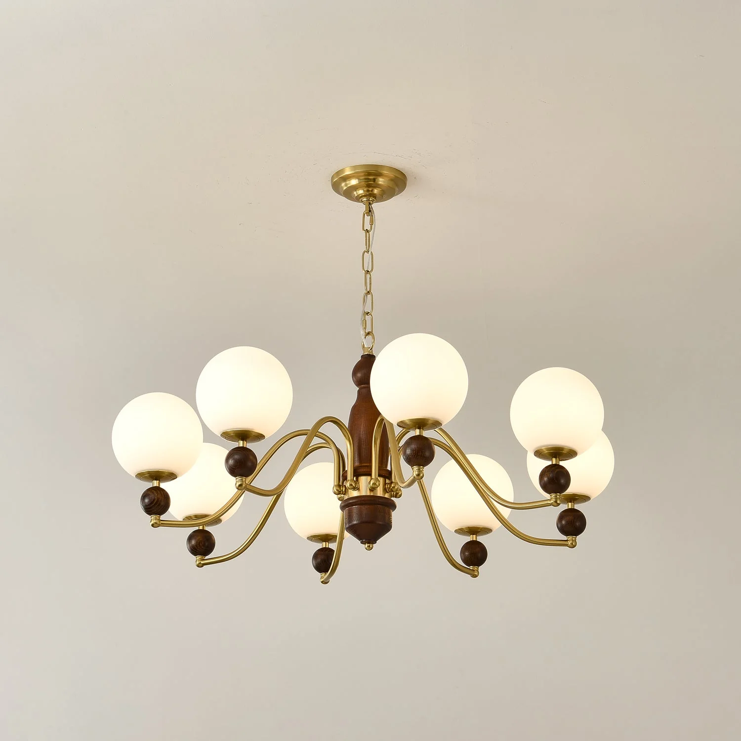 Lustra Chandelier Wood & Brass Globe - Image 30
