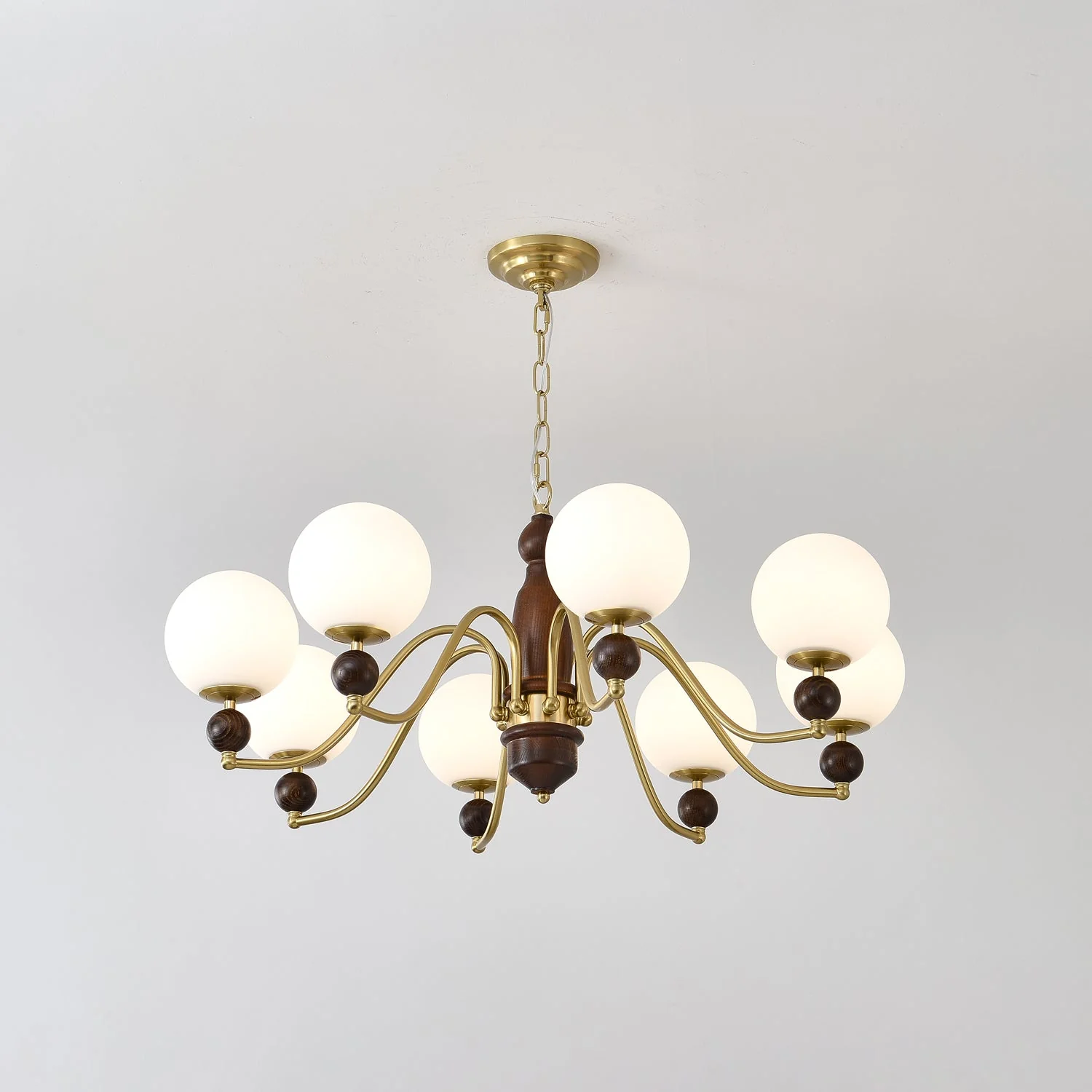 Lustra Chandelier Wood & Brass Globe - Image 31