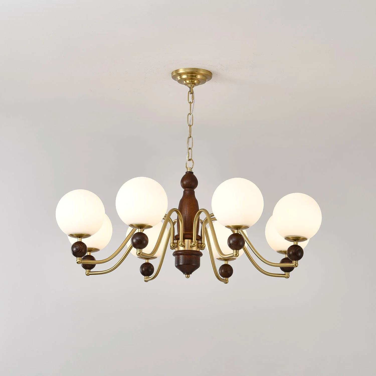Lustra Chandelier Wood & Brass Globe - Image 4