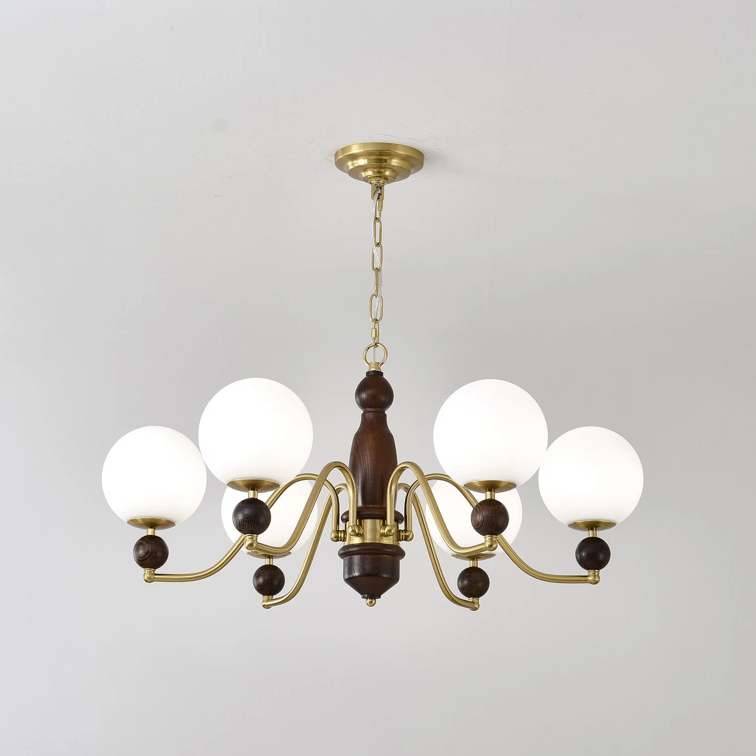 Lustra Chandelier Wood & Brass Globe - Image 6