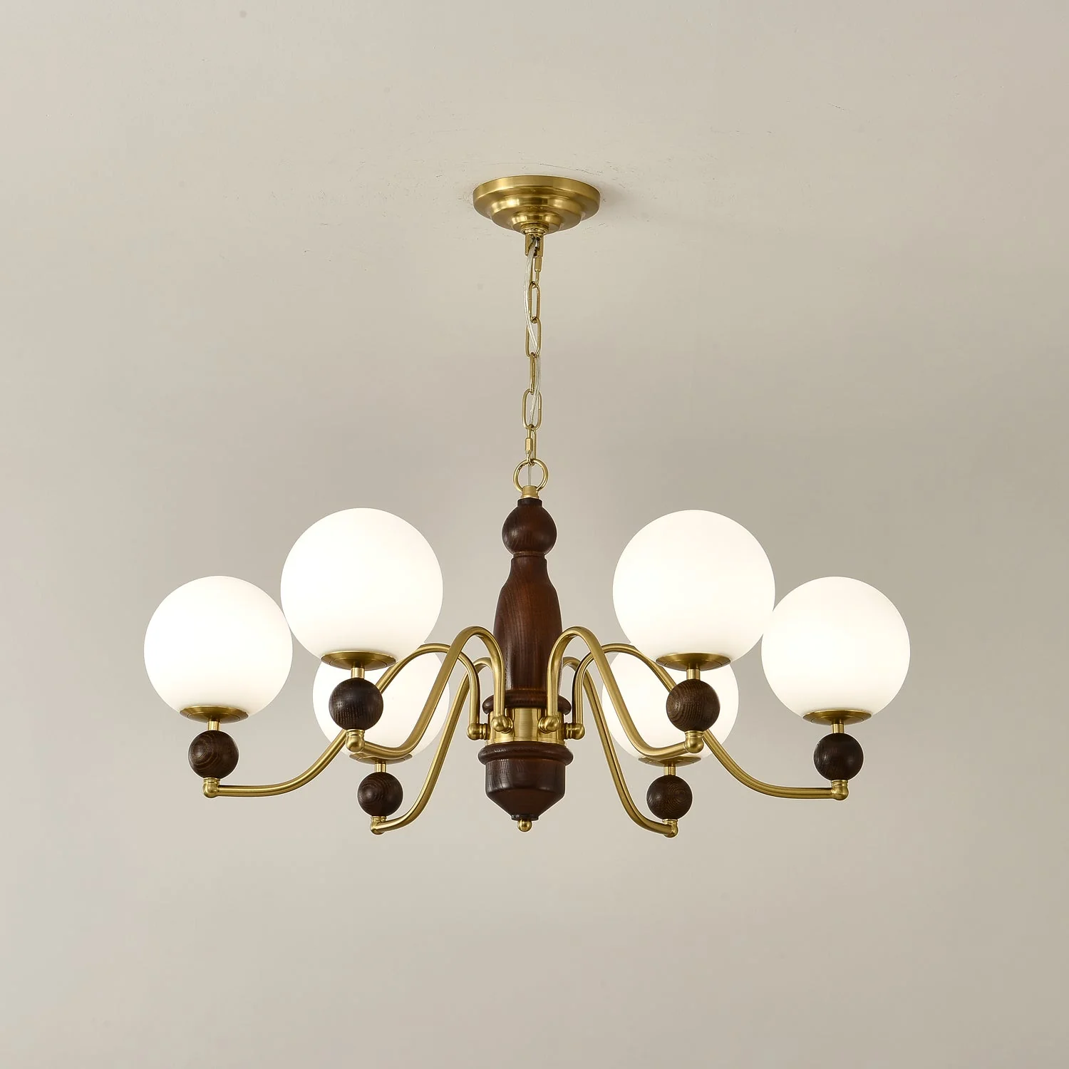 Lustra Chandelier Wood & Brass Globe - Image 7