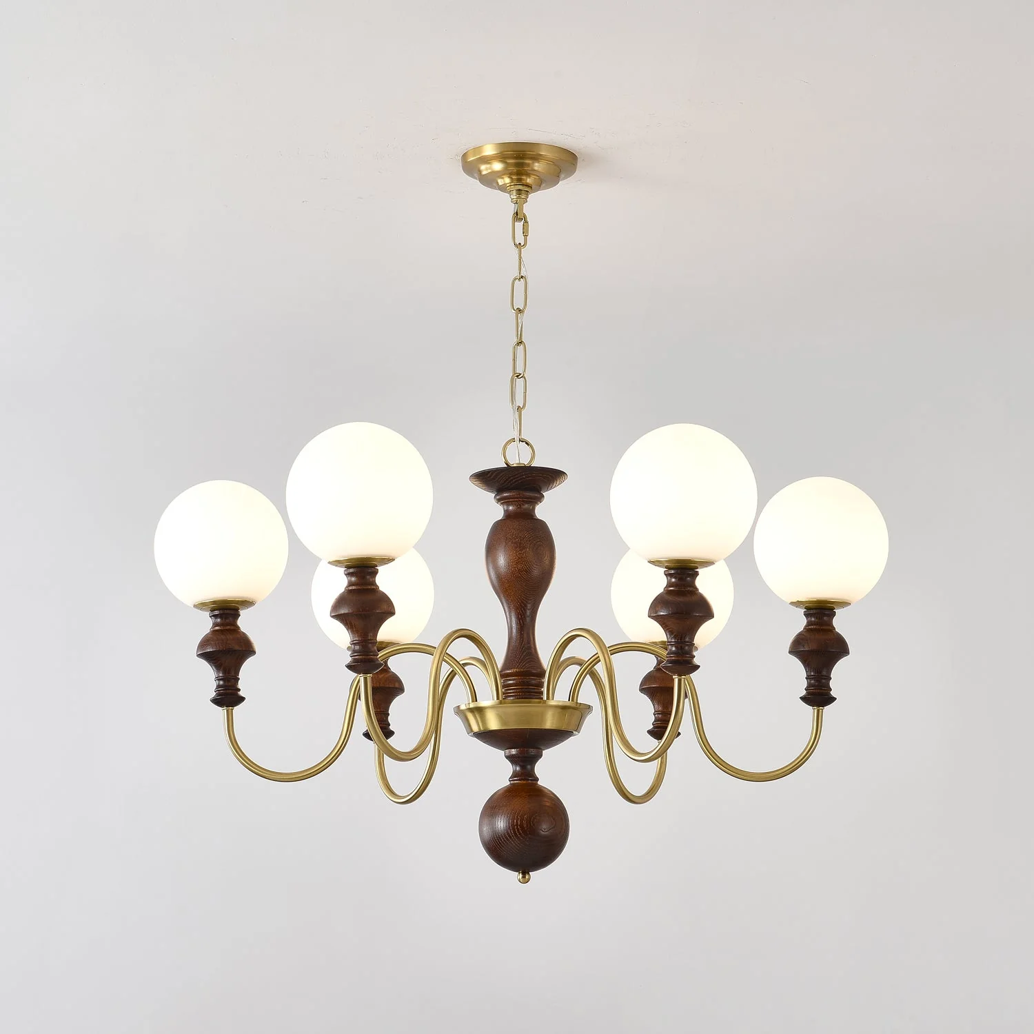 Lustra Chandelier Wood & Brass Timeless Globe - Image 10