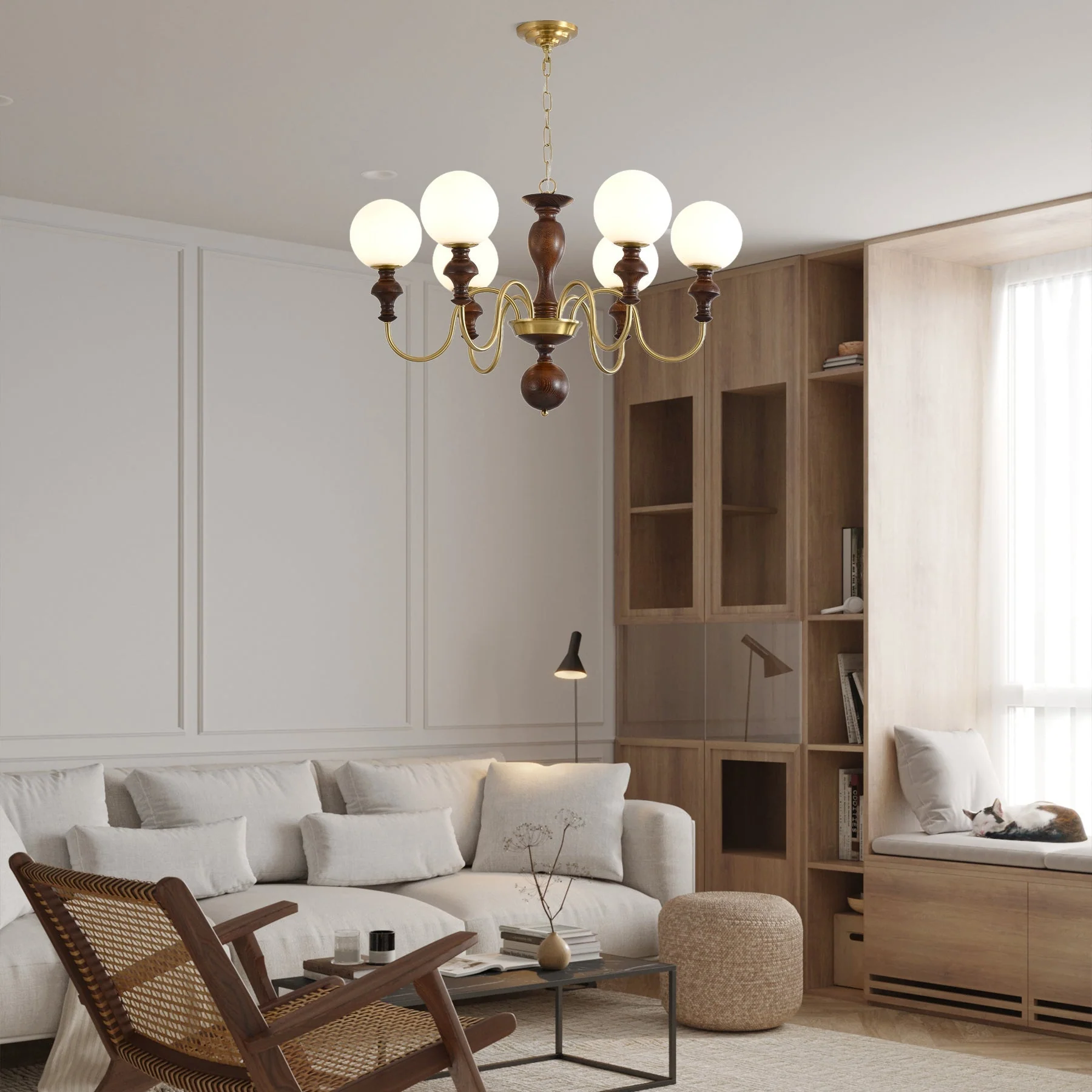 Lustra Chandelier Wood & Brass Timeless Globe - Image 15