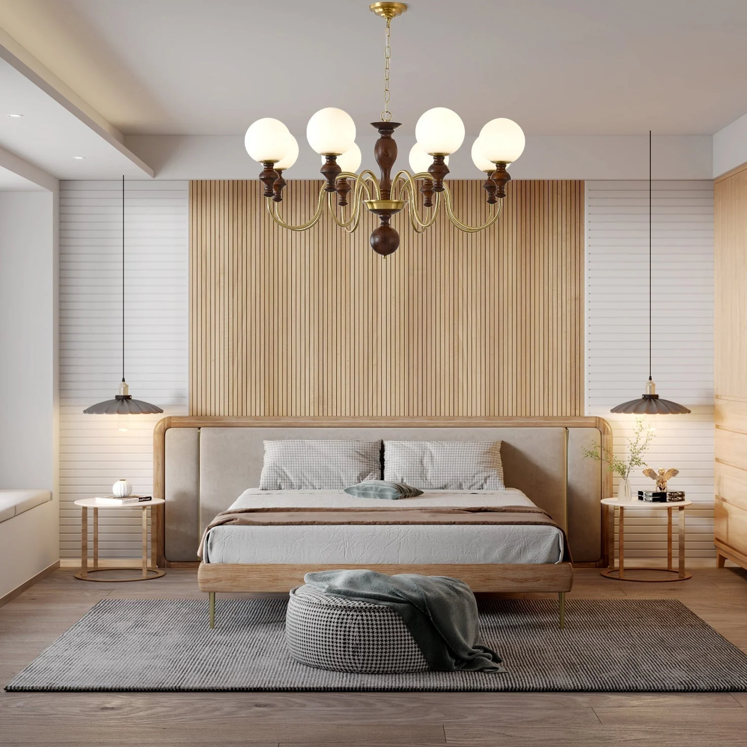 Lustra Chandelier Wood & Brass Timeless Globe - Image 16