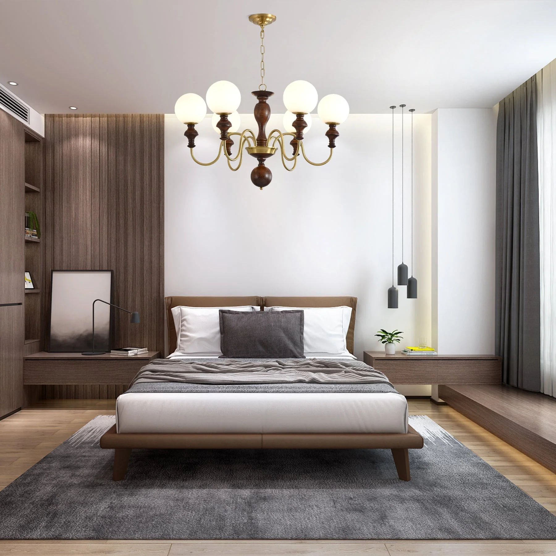 Lustra Chandelier Wood & Brass Timeless Globe - Image 17