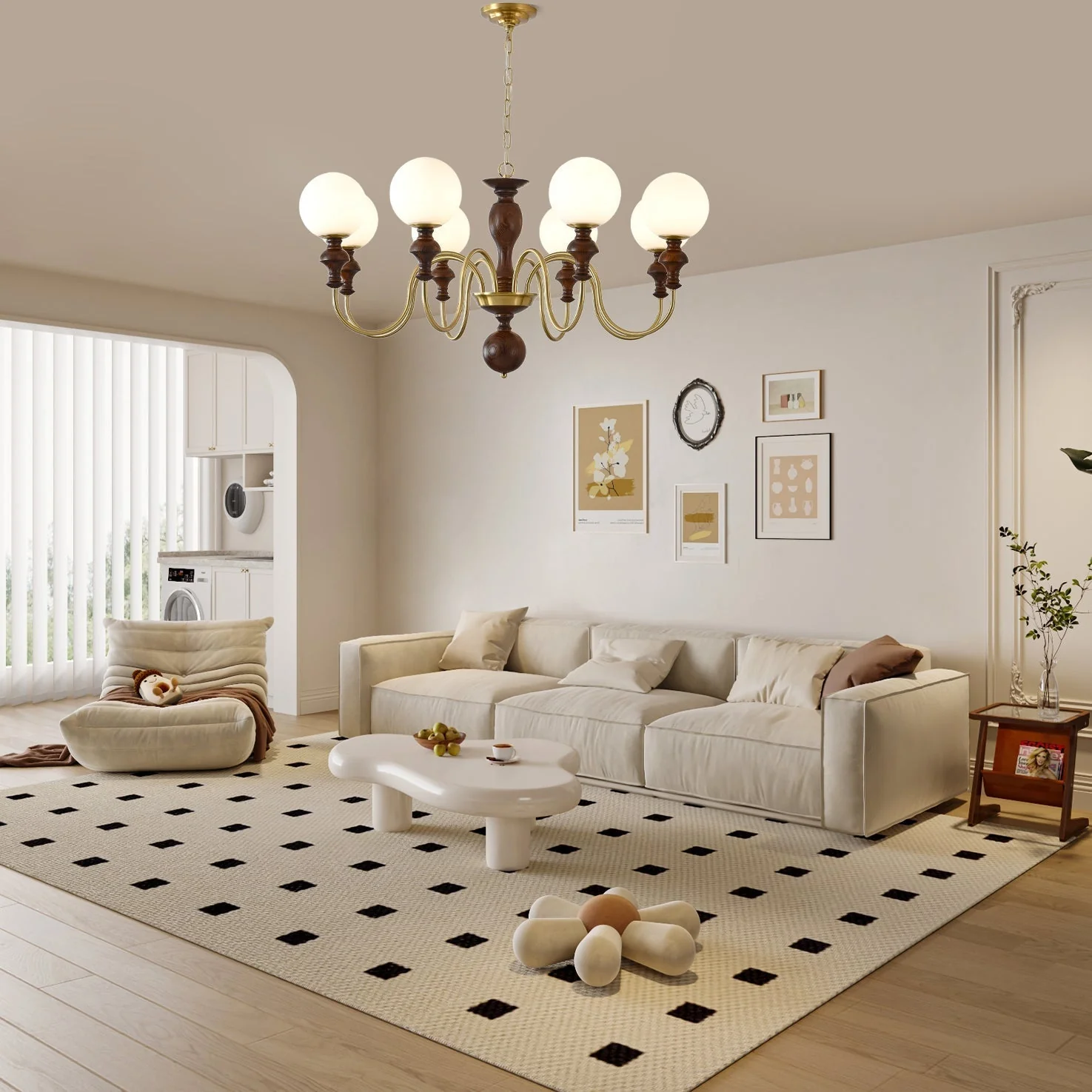 Lustra Chandelier Wood & Brass Timeless Globe - Image 18