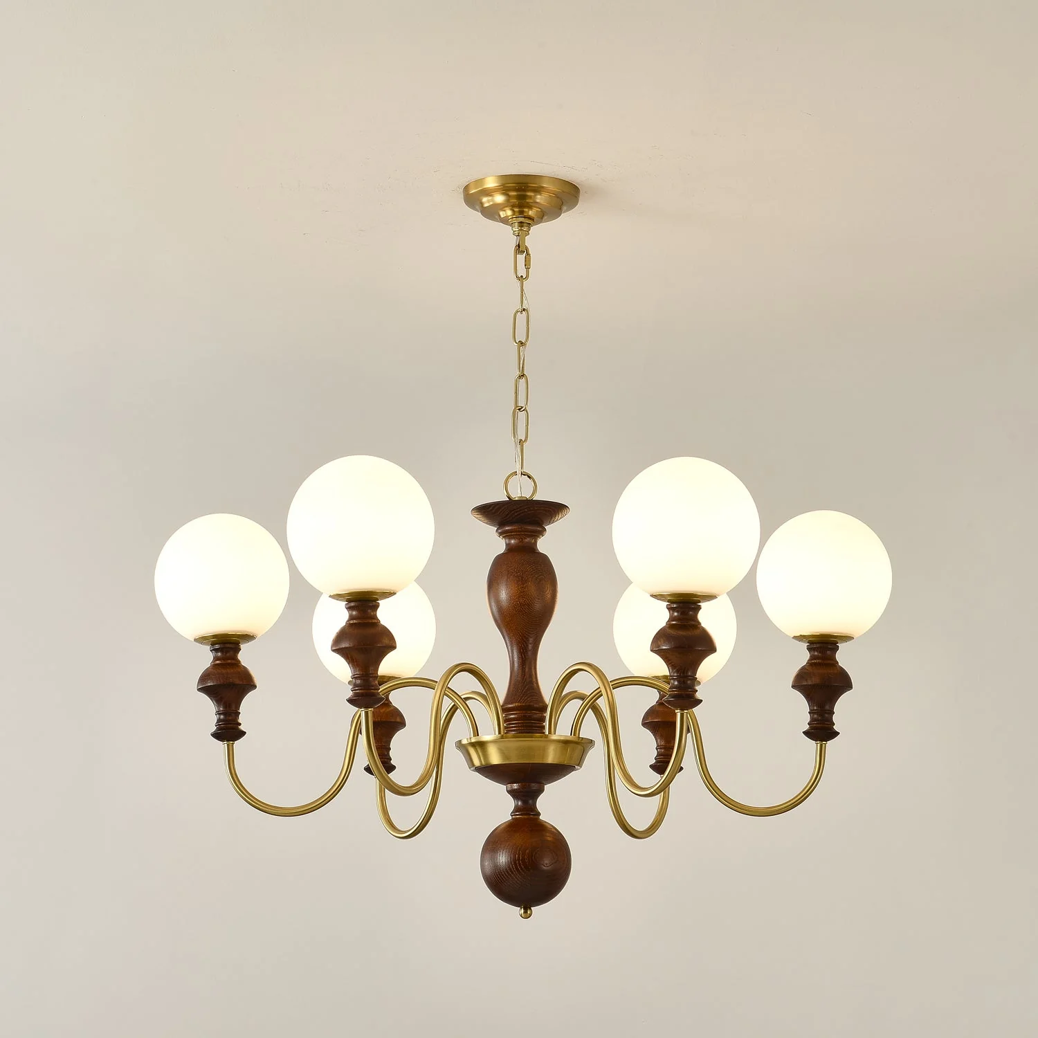 Lustra Chandelier Wood & Brass Timeless Globe - Image 22