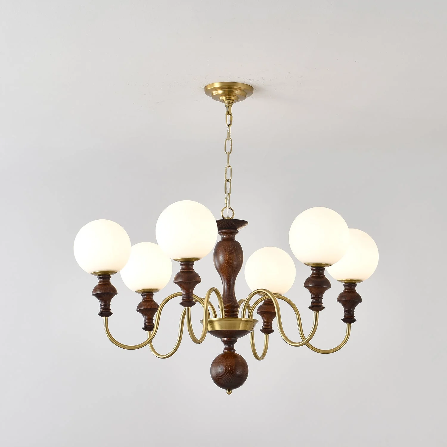 Lustra Chandelier Wood & Brass Timeless Globe - Image 23