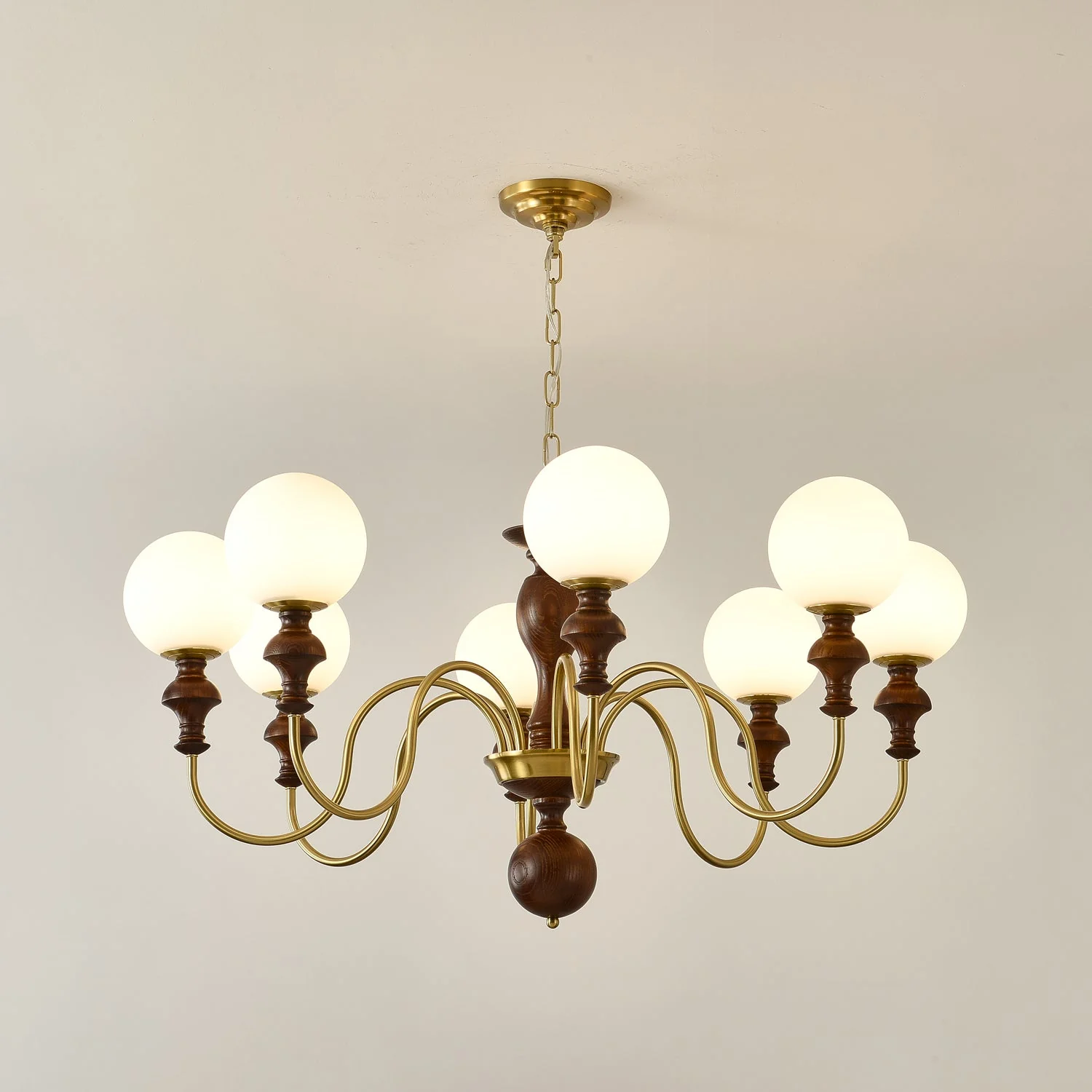 Lustra Chandelier Wood & Brass Timeless Globe - Image 25