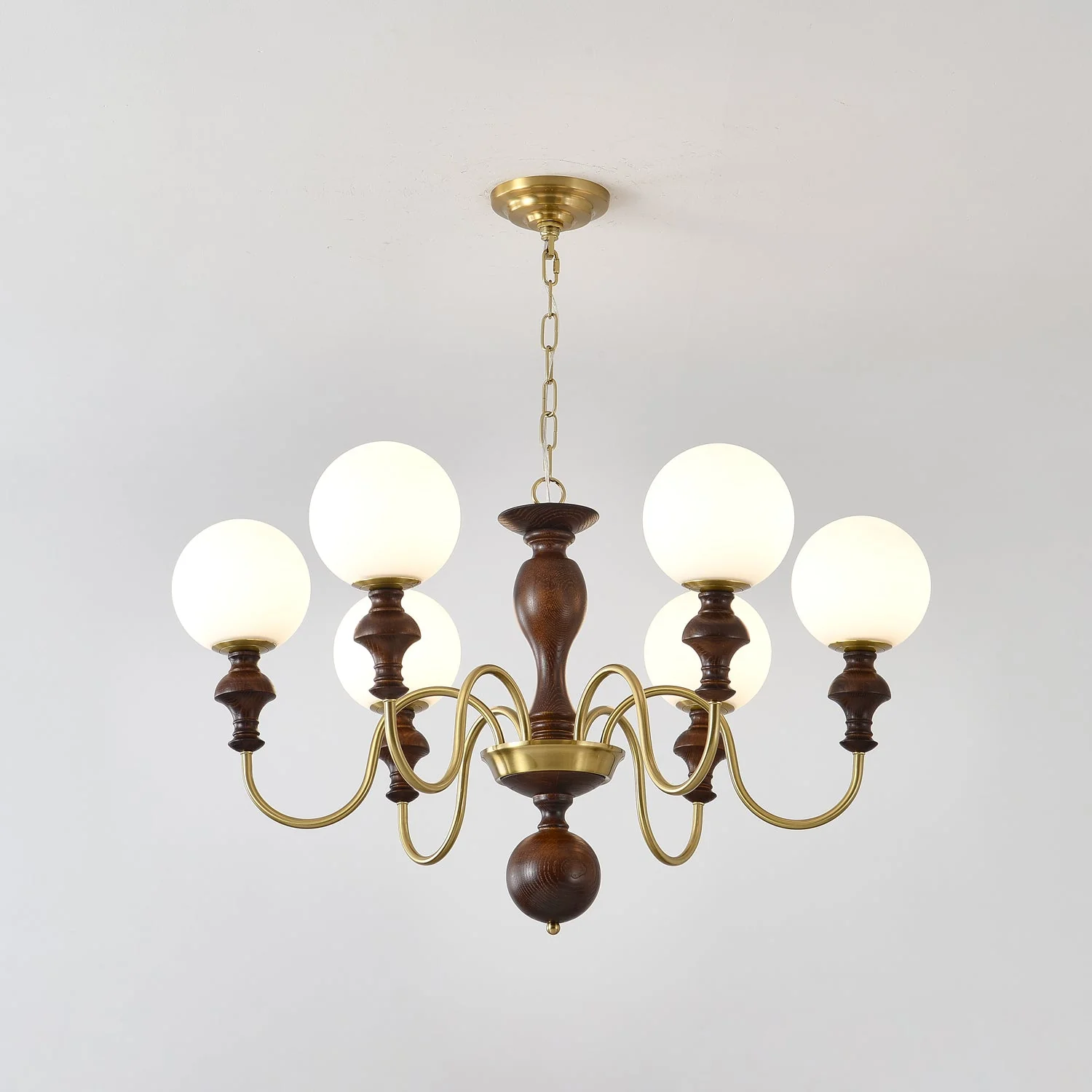 Lustra Chandelier Wood & Brass Timeless Globe - Image 26