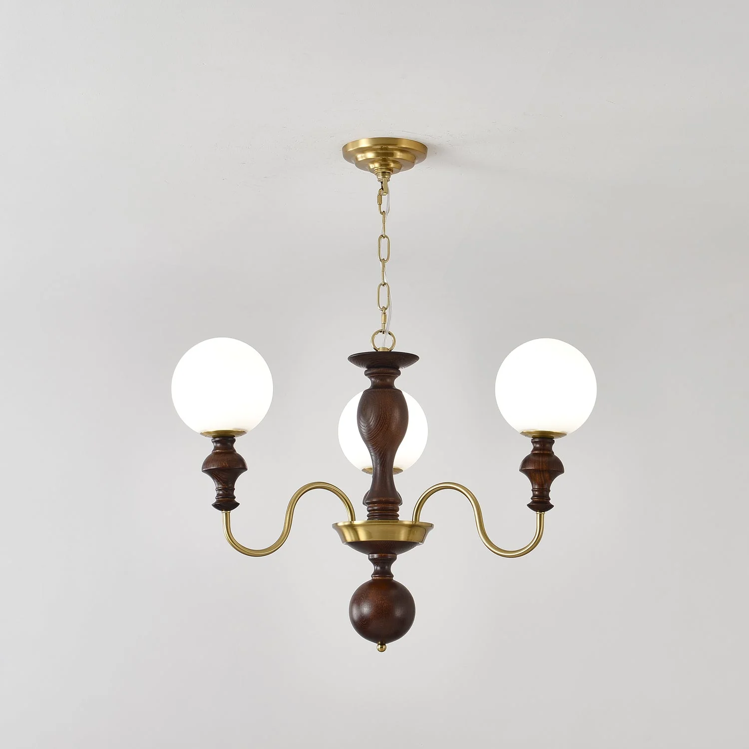 Lustra Chandelier Wood & Brass Timeless Globe - Image 3