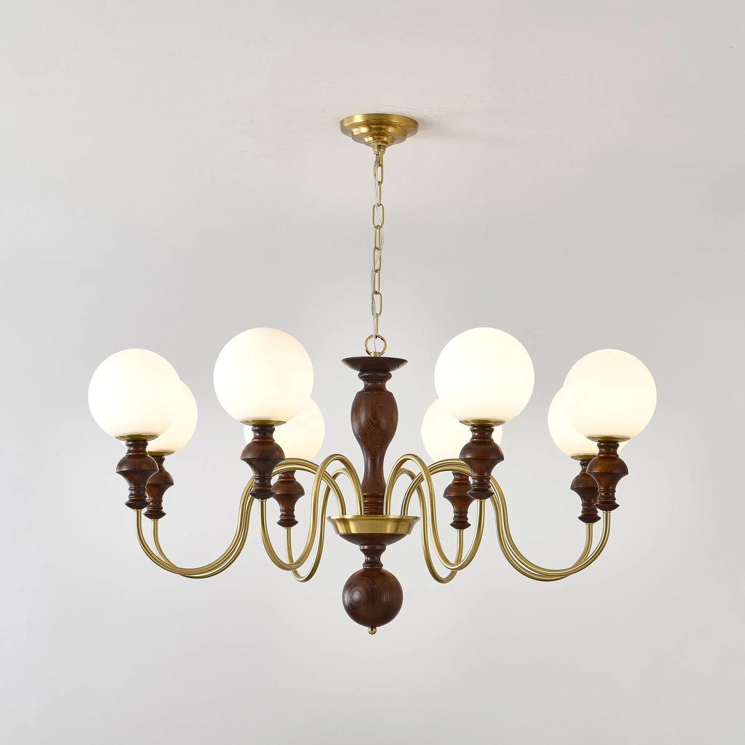 Lustra Chandelier Wood & Brass Timeless Globe - Image 4
