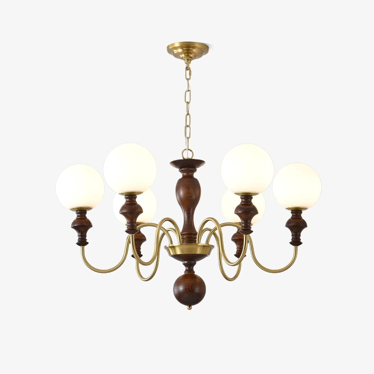 Lustra Chandelier Wood & Brass Timeless Globe - Image 7