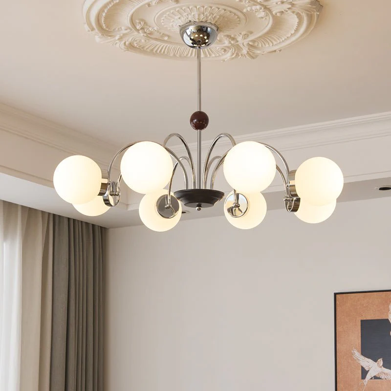 Lustra Chandelier Wood Glass Contemporary Curved - Image 13