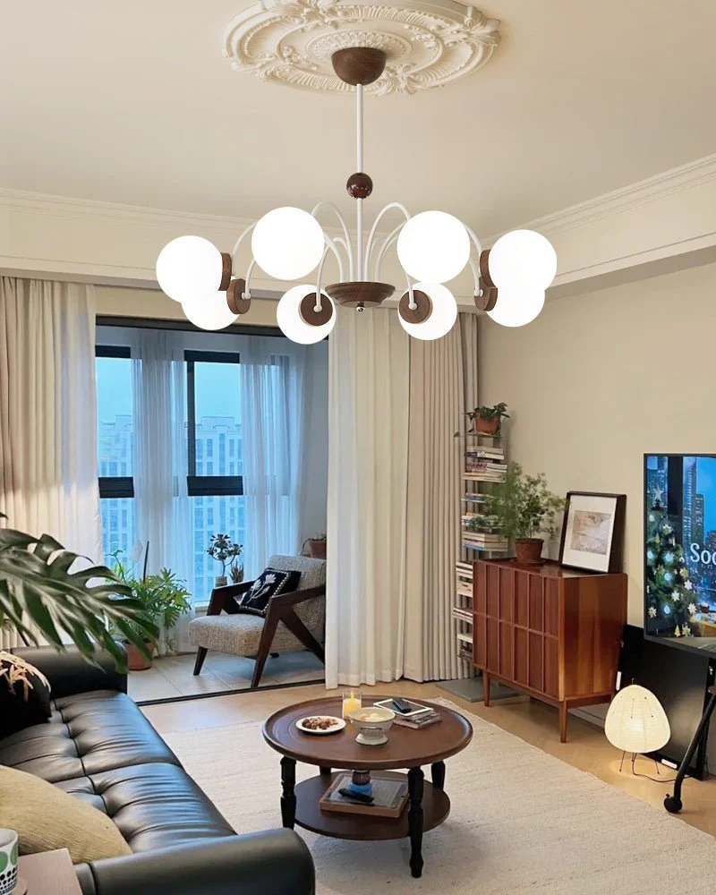 Lustra Chandelier Wood Glass Contemporary Curved - Image 15