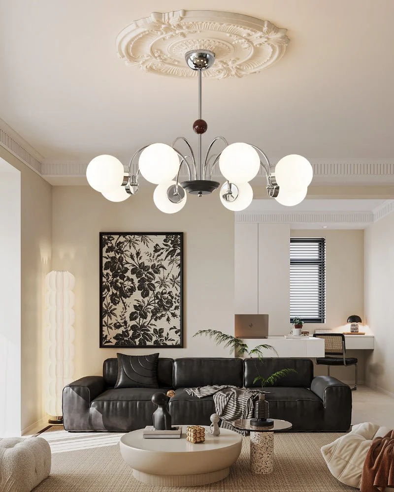 Lustra Chandelier Wood Glass Contemporary Curved - Image 18